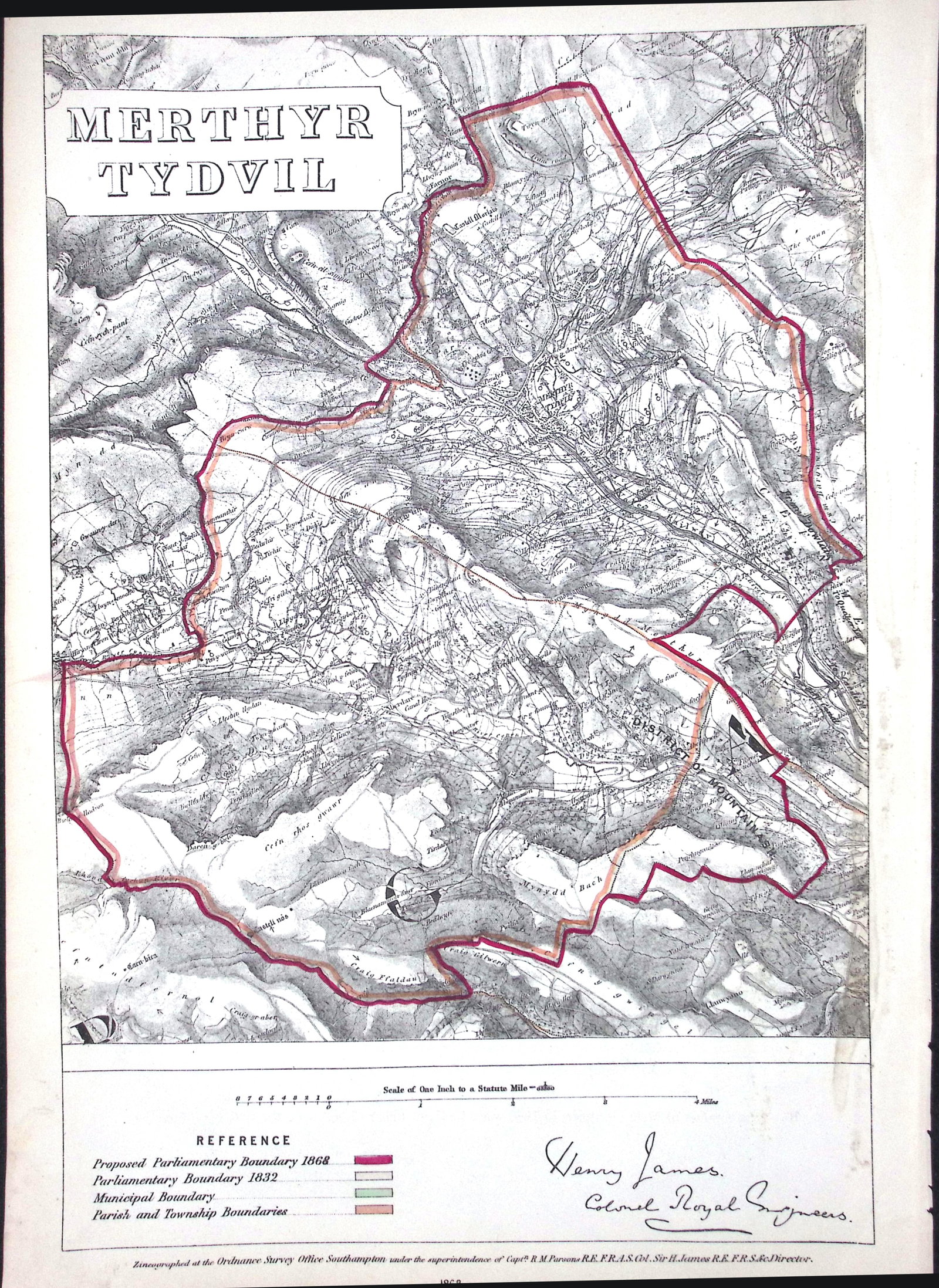 Merthyr Tydfil Wales Boundary Commission 157-Year-Old Coloured Antique Map.: Title: Merthyr Tydfil Wales Boundary Commission 157-Year-Old Coloured Antique Map. Description: Merthyr Tydfil Wales Boundary Commission 157-Year-Old Coloured Antique Map. Original Antique