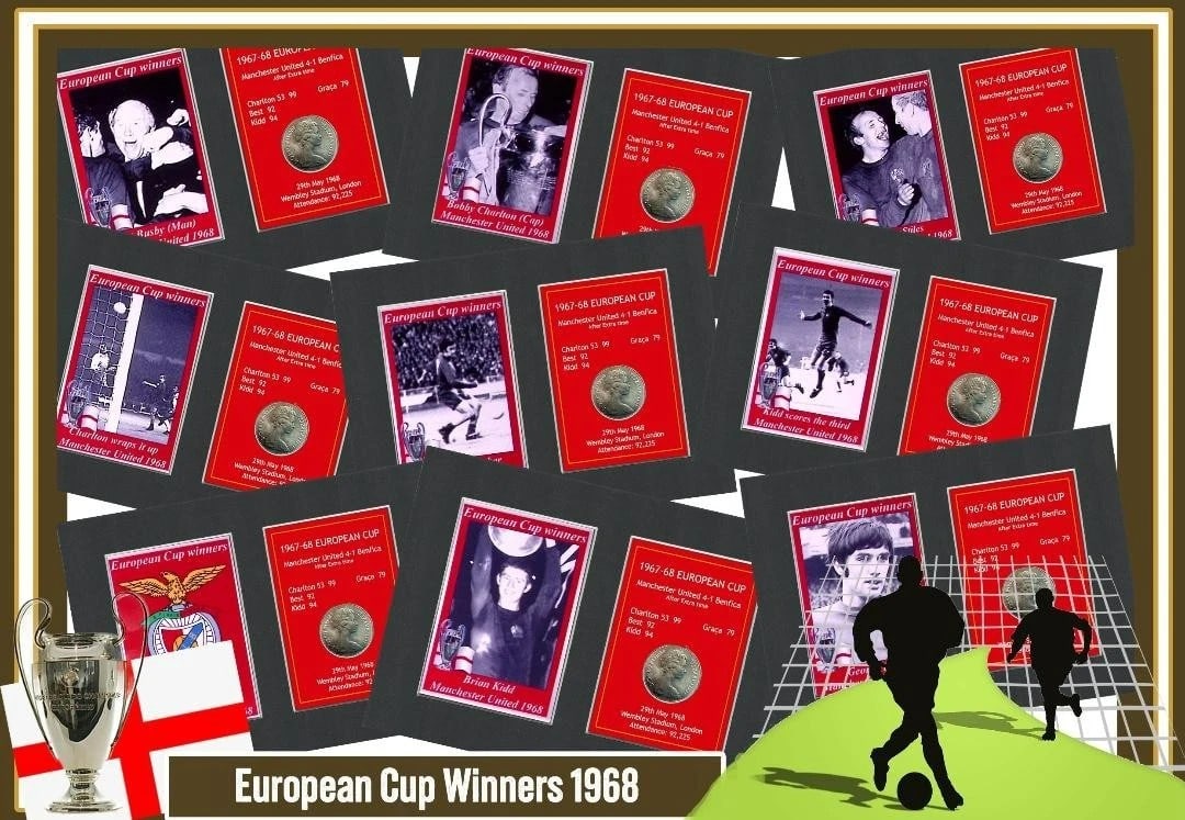 Bobby Charlton Manchester United 1968 European Cup Mounted Coin Metal Art - 2