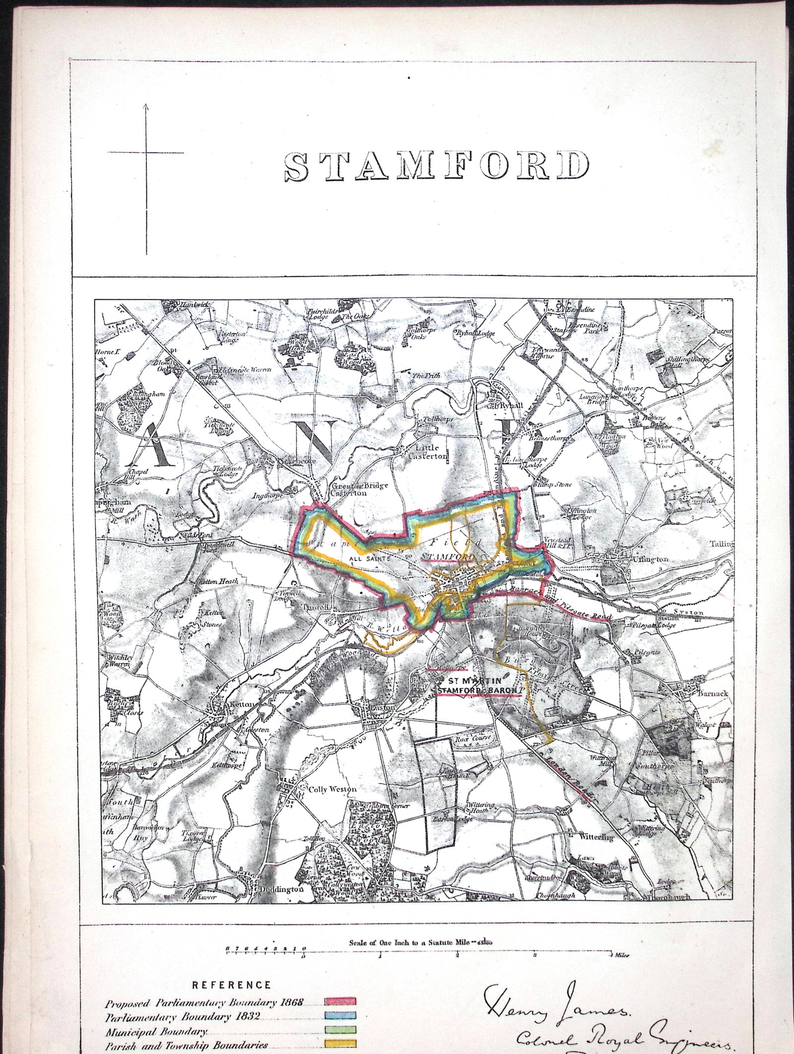 Stamford Lincolnshire Boundary Commission 157-Year-Old Coloured Antique Map. (1 of 1)
