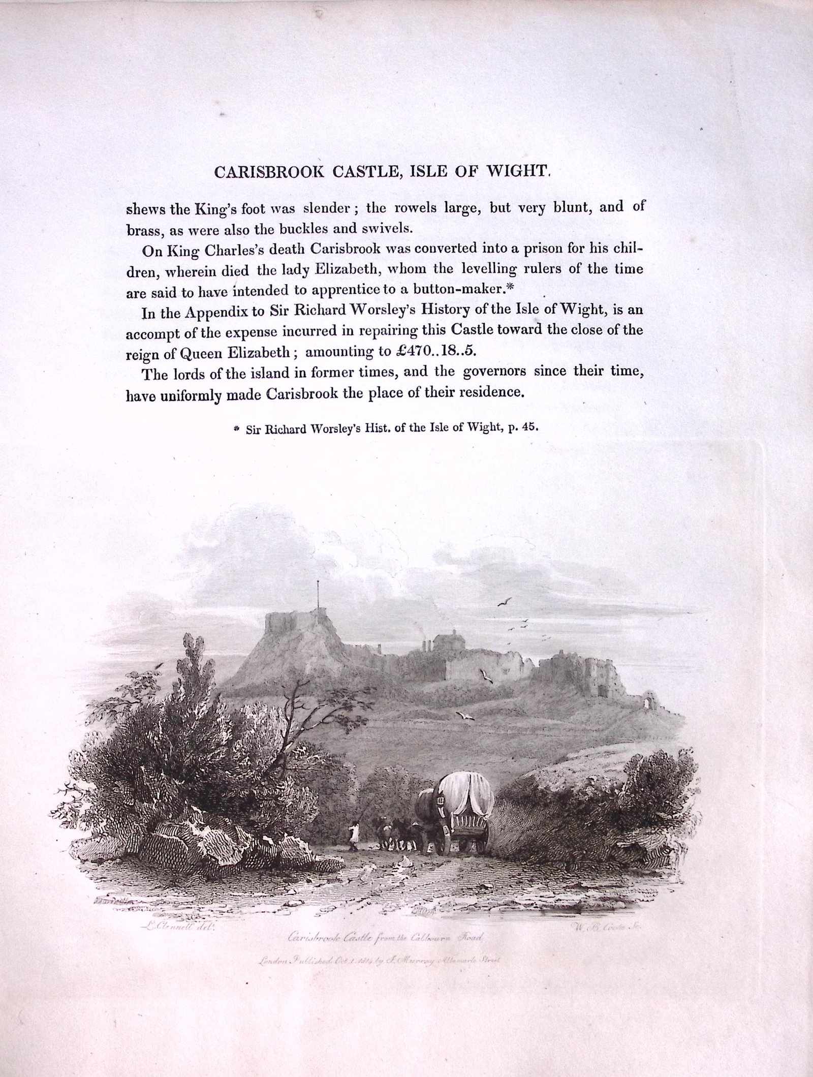 J.M.W Turner ""Isle of Wight Carisbrook” Views from a Southern Coast Rare Engraving-65: Title: J.M.W Turner "Isle of Wight Carisbrook” Views from a Southern Coast Rare Engraving-65 Description: This Rare After J.M.W. Turner Copper Engraved Plate Was Removed from a Nearly 200