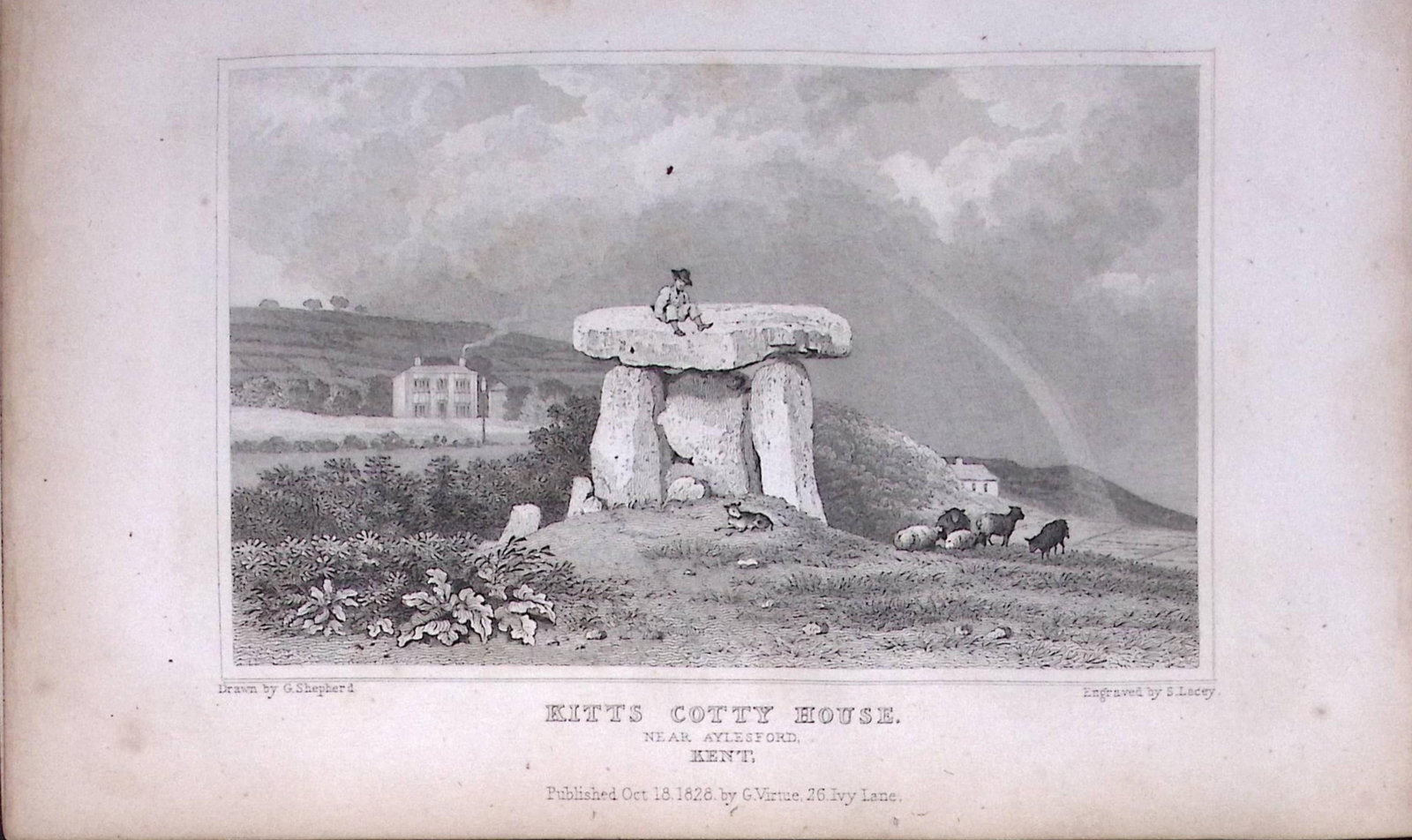 Kitts Cotty House Aylesford Kent 1829 Antique 197 Years-Old Steel Engraving-46: Title: Kitts Cotty House Aylesford Kent 1829 Antique 197 Years-Old Steel Engraving-46 Description: This Antique Print Was Removed from a 197-Year-Old Edition of. W. H. Ireland's Study of