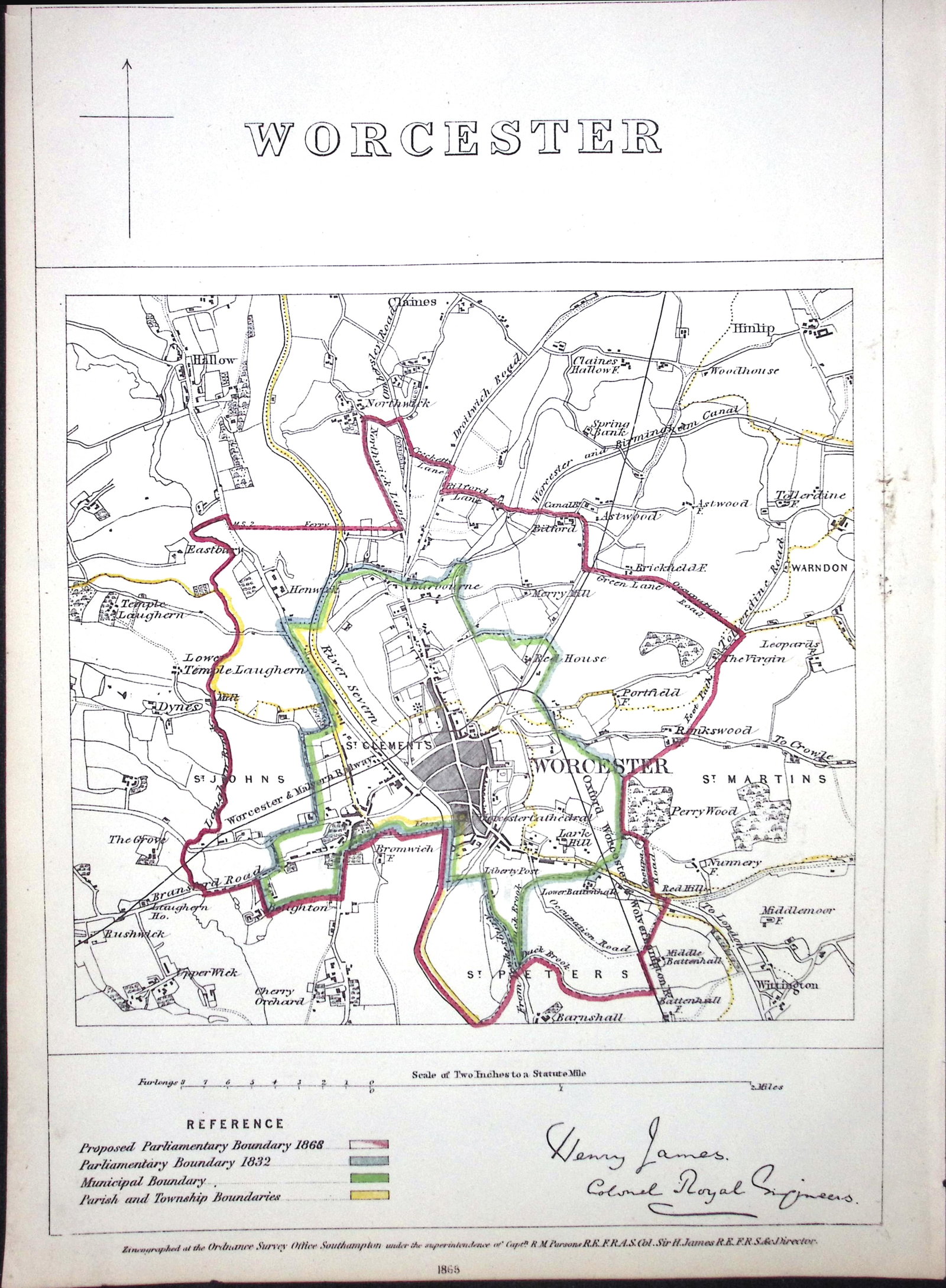 Worcester City & District Boundary Commission 157-Year-Old Coloured Antique Map.: Title: Worcester City & District Boundary Commission 157-Year-Old Coloured Antique Map. Description: Worcester City & District Boundary Commission 157-Year-Old Coloured Antique Map. Original