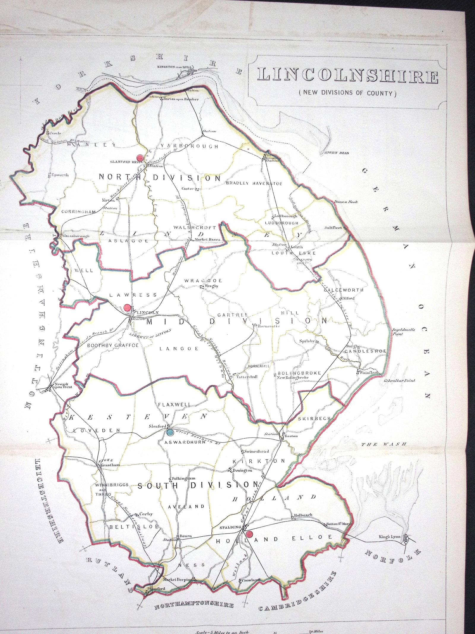 Lincolnshire Boundary Commission 157-Year-Old Large Coloured Antique Map. (1 of 1)