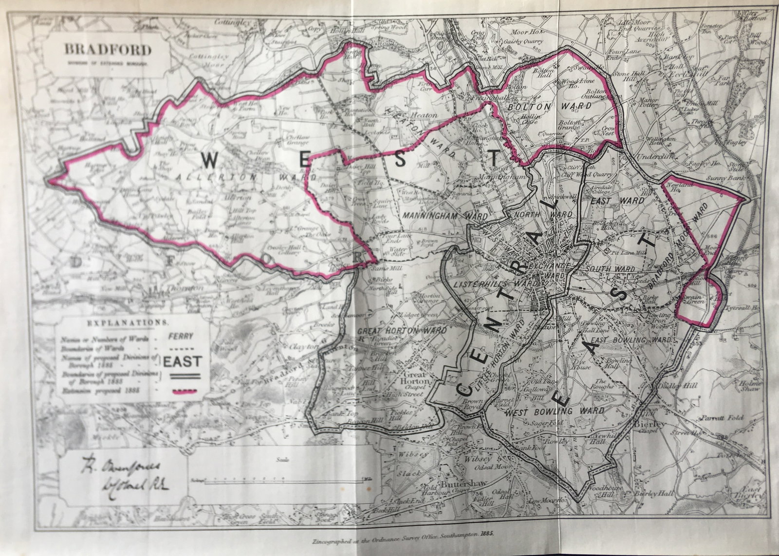 Antique 139 Years-Old Scarce Map City of Bradford 1885 Boundary Changes.: Title: Antique 139 Years-Old Scarce Map City of Bradford 1885 Boundary Changes. Description: Antique 139 Years-Old Scarce Map City of Bradford 1885 Boundary Changes. Zincographed Ordnance Surve