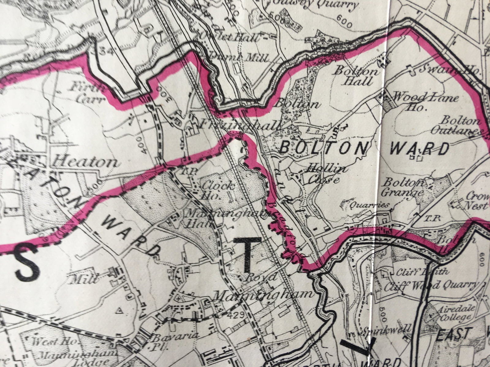 Antique 139 Years-Old Scarce Map City of Bradford 1885 Boundary Changes. - 2