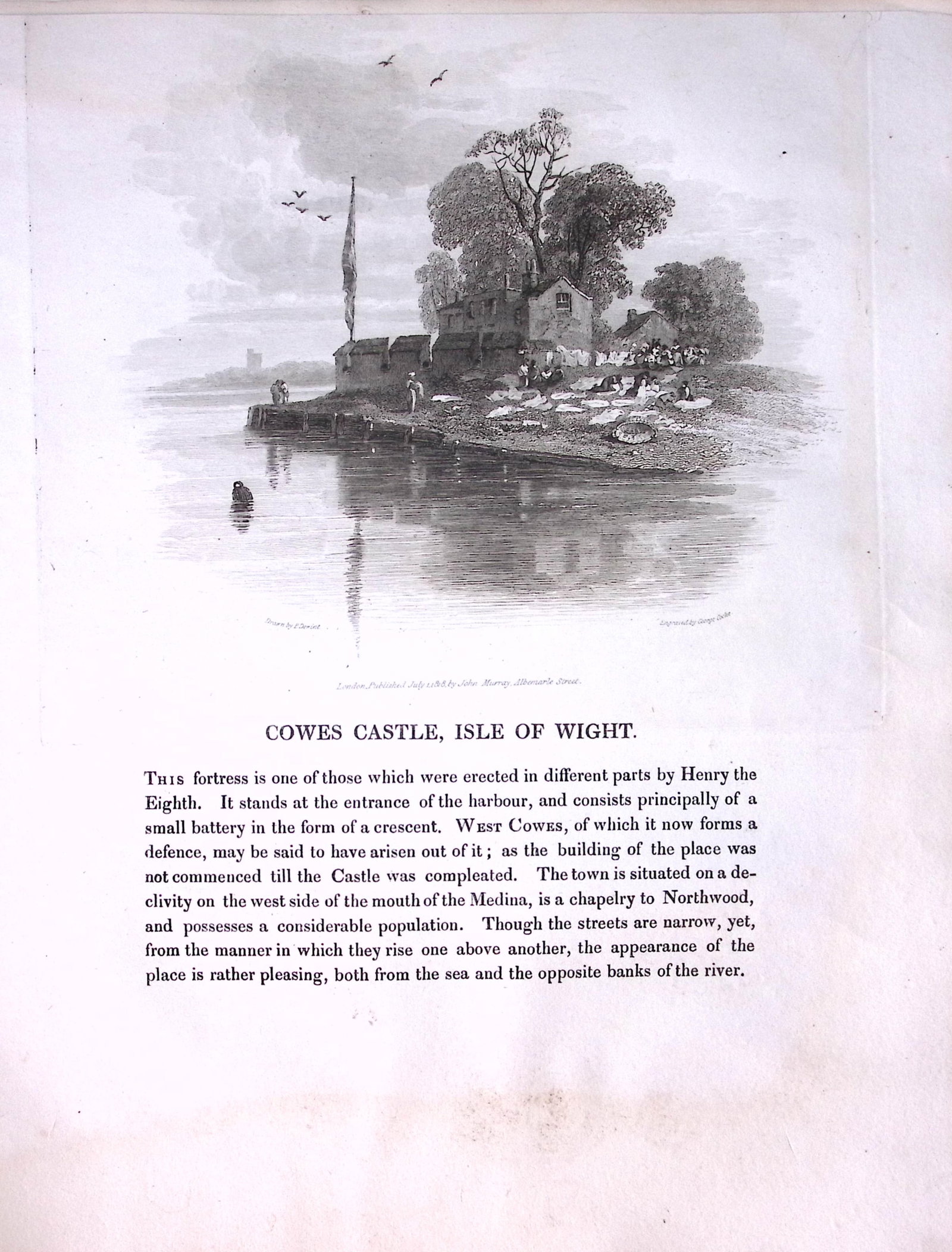 J.M.W Turner ""Isle of Wight Cowes Castle” Views from a Southern Coast Rare Engraving-66: Title: J.M.W Turner "Isle of Wight Cowes Castle” Views from a Southern Coast Rare Engraving-66 Description: This Rare After J.M.W. Turner Copper Engraved Plate Was Removed from a Nearly 200