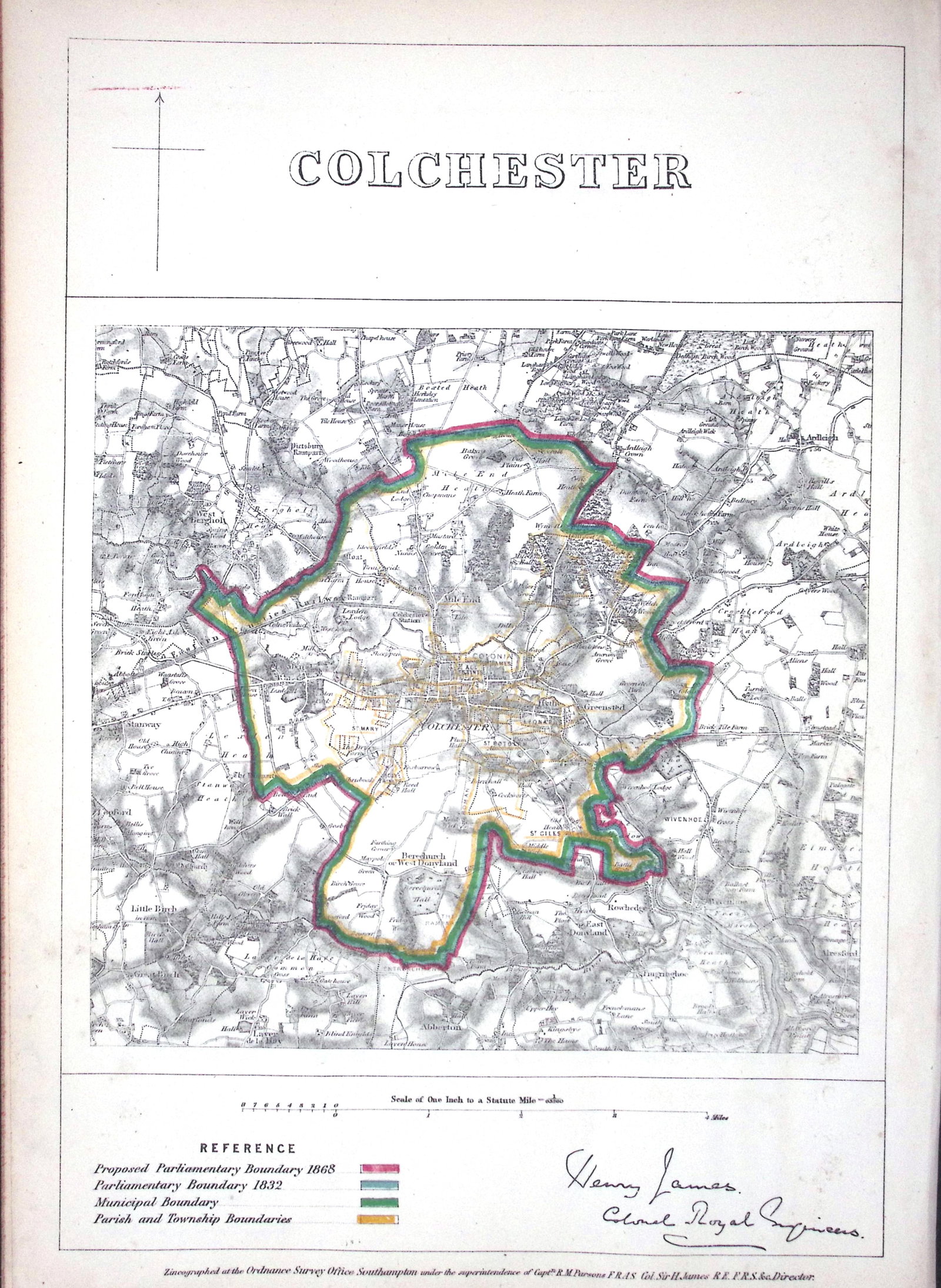 Colchester Essex Boundary Commission 157-Year-Old Coloured Antique Map.: Title: Colchester Essex Boundary Commission 157-Year-Old Coloured Antique Map. Description: Colchester Essex Boundary Commission 157-Year-Old Coloured Antique Map. Original Antique Lithograph M