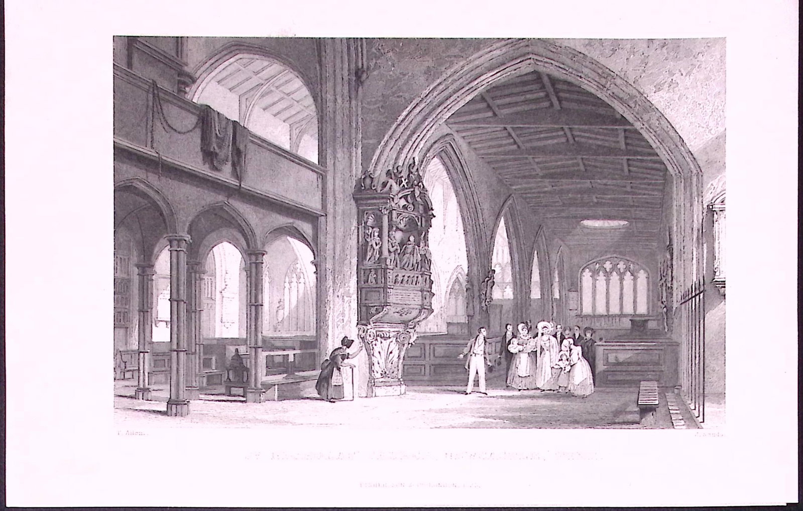 St Nicholas Church Newcastle 1835 Antique Steel Engraving-6-TR. (1 of 2)
