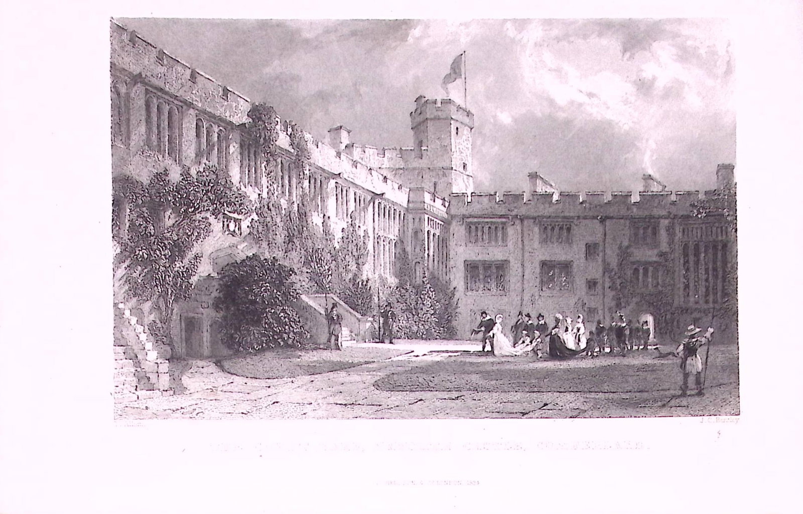 Naworth Castle Court Yard Cumbria 1835 Antique Steel Engraving-4-TR: Title: Naworth Castle Court Yard Cumbria 1835 Antique Steel Engraving-4-TR Description: This Steel Engraved Print Has Been Removed from an Antique 1835 Edition of. Westmorland, Cumberland