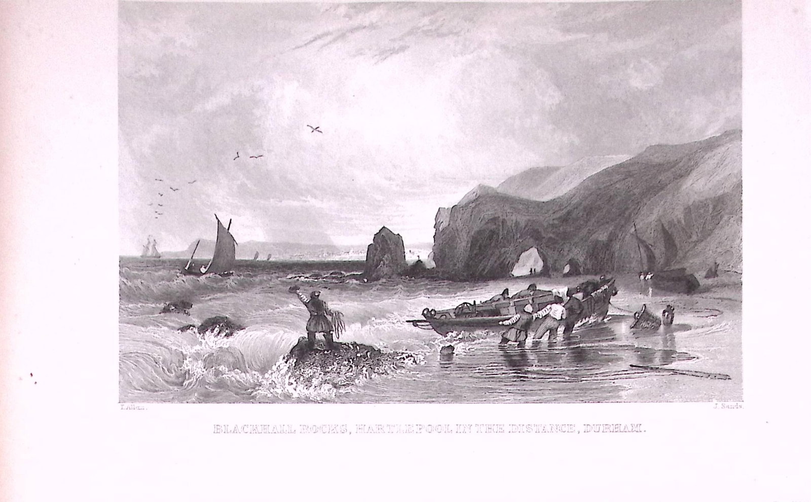 Blackhall Rocks Hartlepool Durham Antique Steel Engraving-29-TR: Title: Blackhall Rocks Hartlepool Durham Antique Steel Engraving-29-TR Description: This Steel Engraved Print Has Been Removed from an Antique 1835 Edition of. Westmorland, Cumberland,