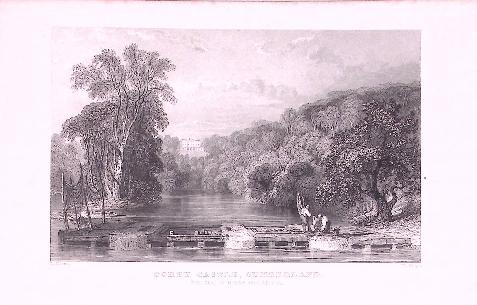 Corby Castle Cumbria Antique Steel Engraving-46-TR: Title: Corby Castle Cumbria Antique Steel Engraving-46-TR Description: This Steel Engraved Print Has Been Removed from an Antique 1835 Edition of. Westmorland, Cumberland, Northumberland