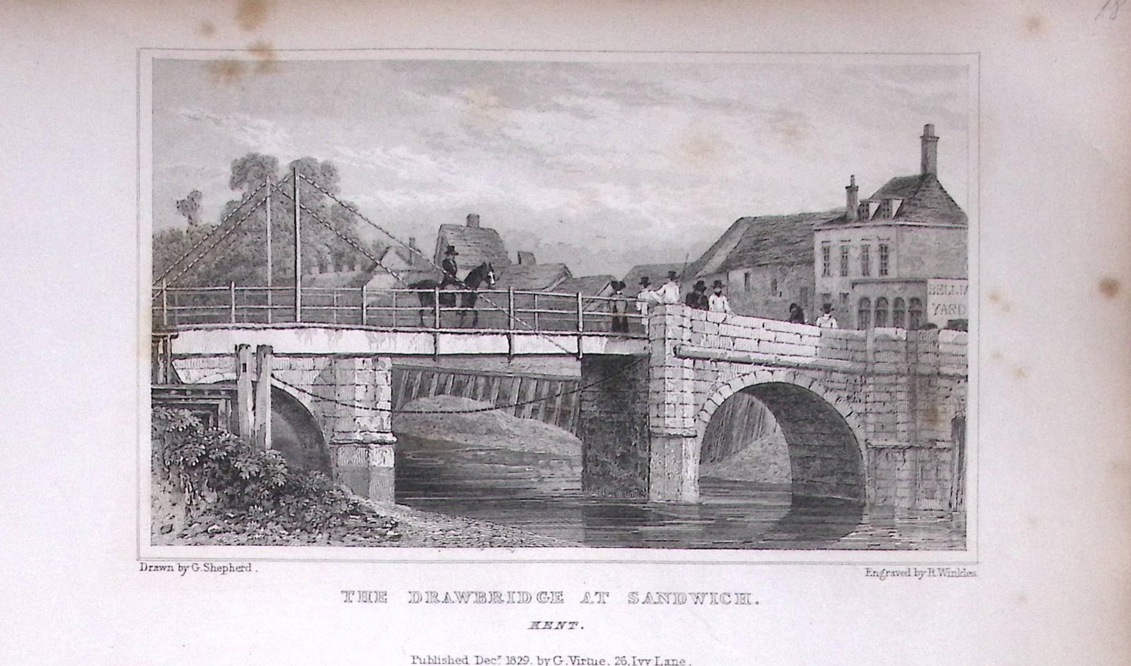 Drawbridge at Sandwich Kent 1829 Antique 197 Years-Old Steel Engraving-61: Title: Drawbridge at Sandwich Kent 1829 Antique 197 Years-Old Steel Engraving-61 Description: This Antique Print Was Removed from a 197-Year-Old Edition of. W. H. Ireland's Study of The H