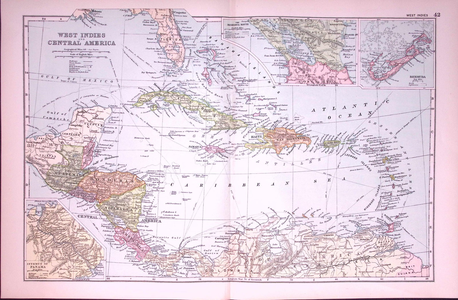 West Indies & Central America 120-Year-Old Large Antique Map by G.W. Bacon-42 (1 of 2)