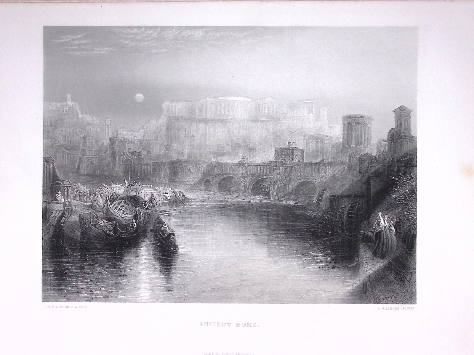 J.M.W Turner Ancient Rome at Night Antique Steel Engraving-13-TR: Title: J.M.W Turner Ancient Rome at Night Antique Steel Engraving-13-TR Description: This Antique Steel-Engraving Was Removed from an Edition Of. The Turner Gallery a Series of 120
