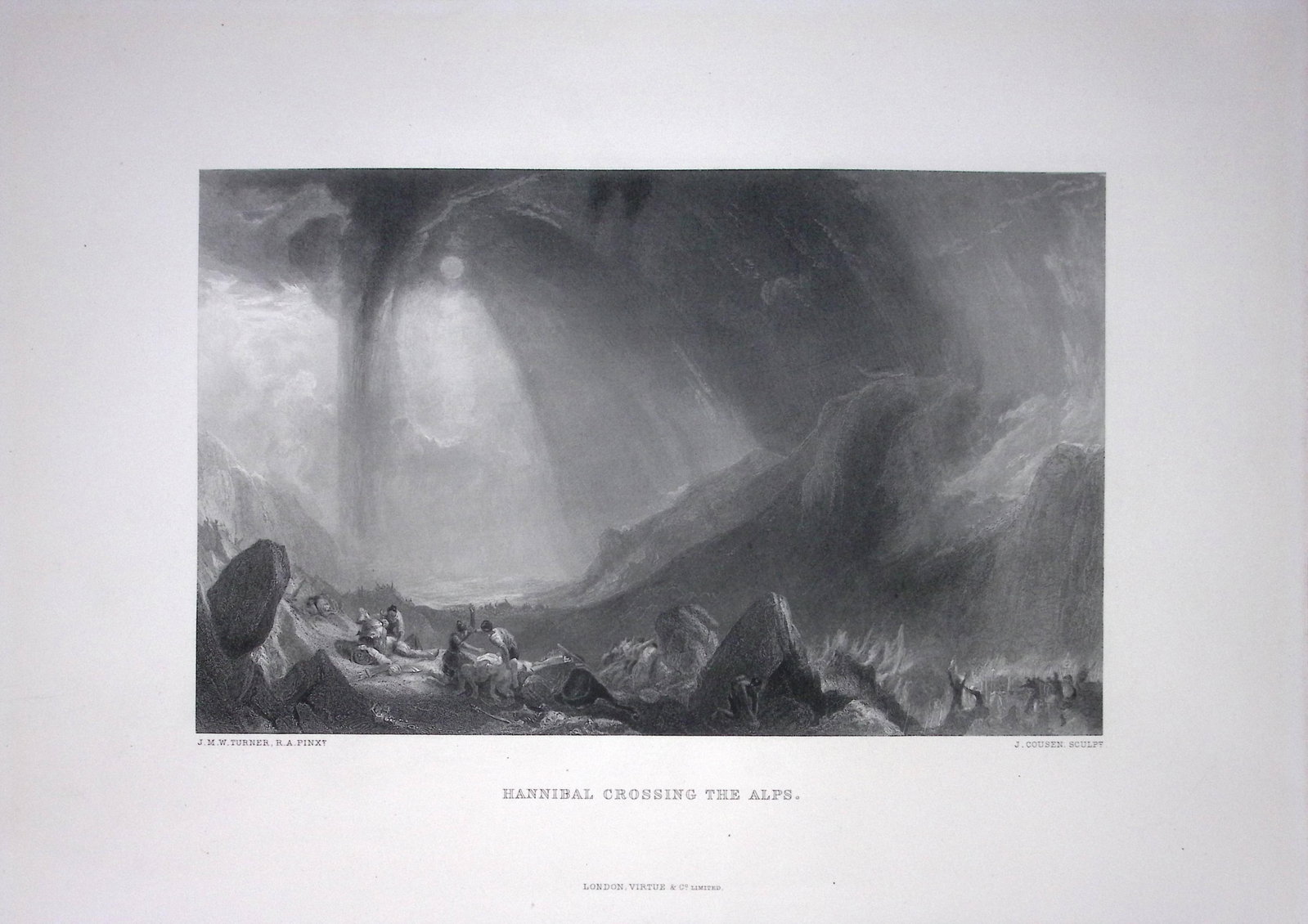 J.M.W Turner Hannibal Crossing The Alps Antique Steel Engraving-65-TR: Title: J.M.W Turner Hannibal Crossing The Alps Antique Steel Engraving-65-TR Description: This Antique Steel-Engraving Was Removed from an Edition Of. The Turner Gallery a Series of 120