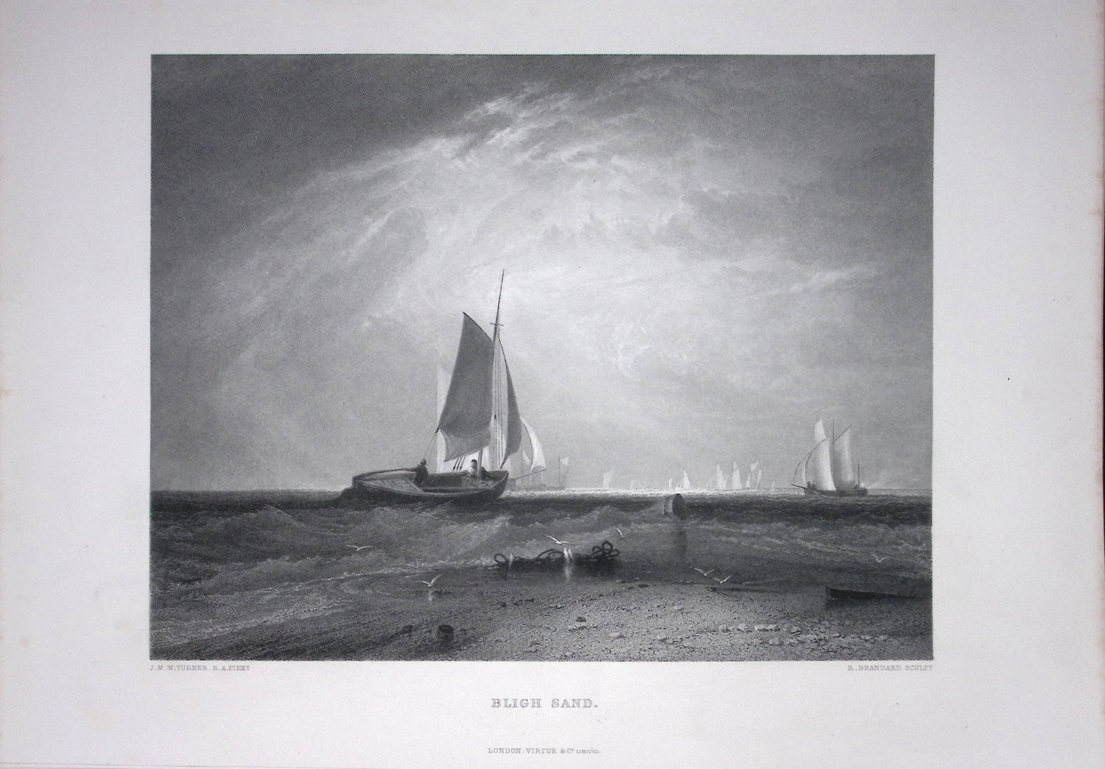 J.M.W Turner Bligh Sand Near Sheerness Kent Antique Steel Engraving-58-TR: Title: J.M.W Turner Bligh Sand Near Sheerness Kent Antique Steel Engraving-58-TR Description: This Antique Steel-Engraving Was Removed from an Edition Of. The Turner Gallery a Serie