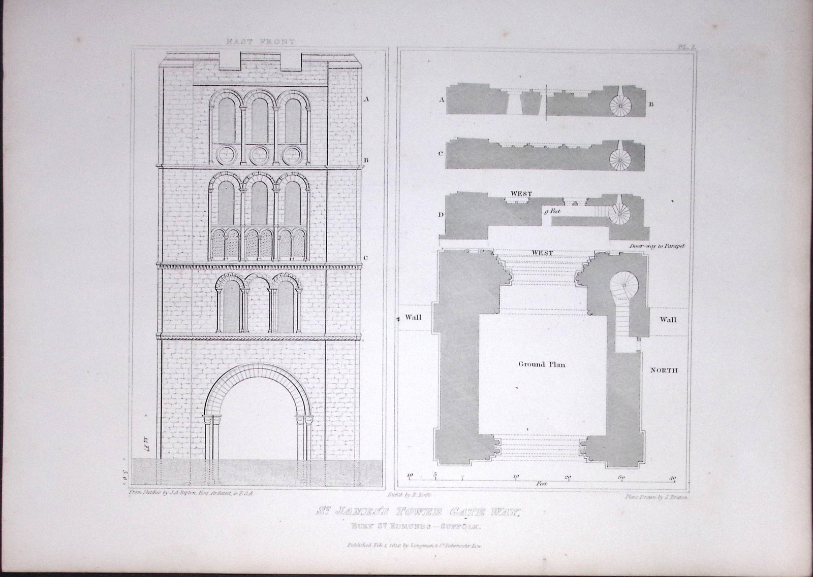 St James Tower Bury St Edmunds 190 Years-Old John Britton Antique Steel Engraving-172: Title: St James Tower Bury St Edmunds 190 Years-Old John Britton Antique Steel Engraving-172 Description: This 191 Years-Old Steel Gilt-Edged Engraved Plate Has Been Removed from an Antique Edition