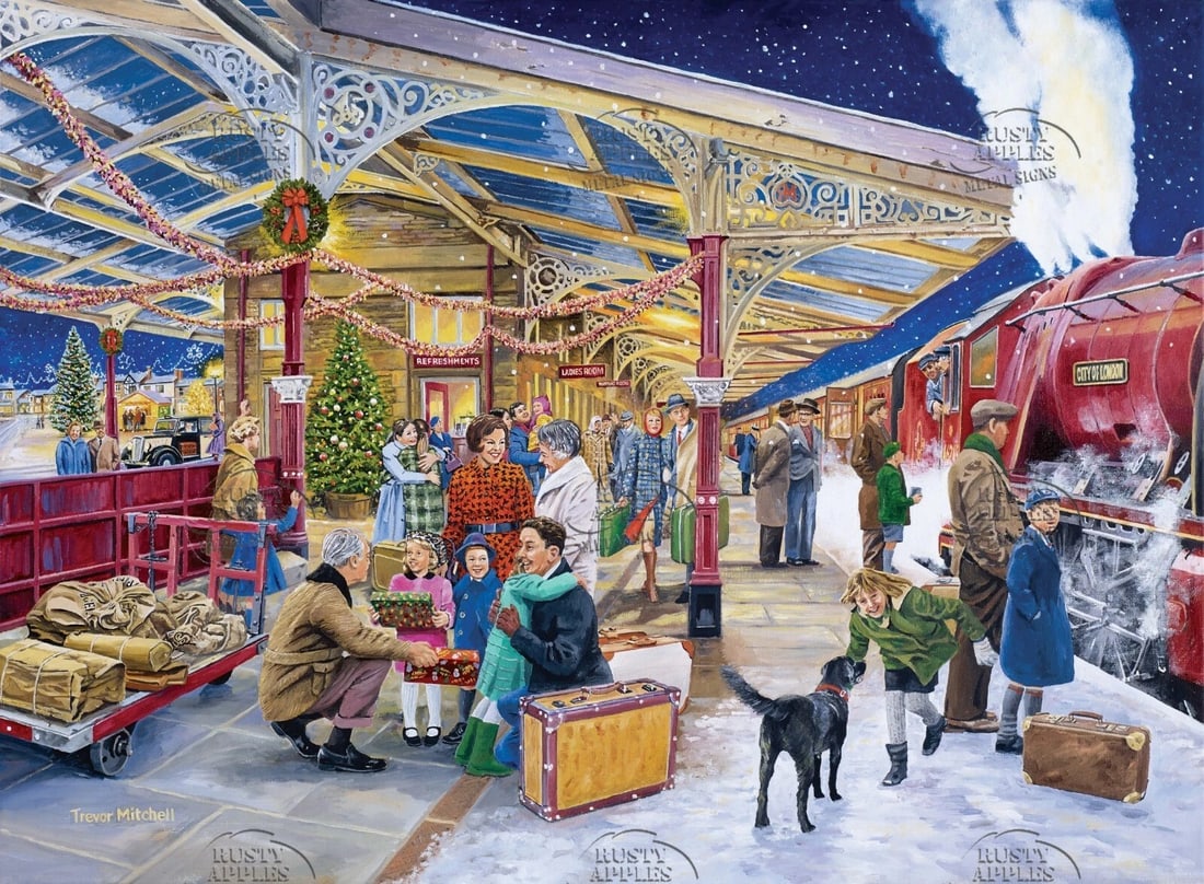 Coming Home For Christmas Vintage Railway Station Platform Scene Metal Wall Art: Title: Coming Home For Christmas Vintage Railway Station Platform Scene Metal Wall Art Description: ★ Approx Size 8” x 6” (Inches) 200 x 150 (mm). ★ Our Metal Art Design Comes