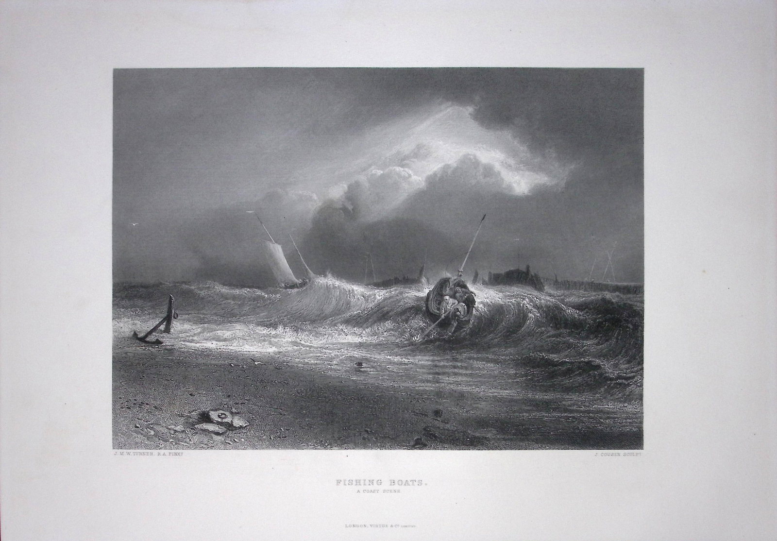 J.M.W Turner Fishing Boats a Coast Scene Antique Steel Engraving-76-TR: Title: J.M.W Turner Fishing Boats a Coast Scene Antique Steel Engraving-76-TR Description: This Antique Steel-Engraving Was Removed from an Edition Of. The Turner Gallery a Series of 120