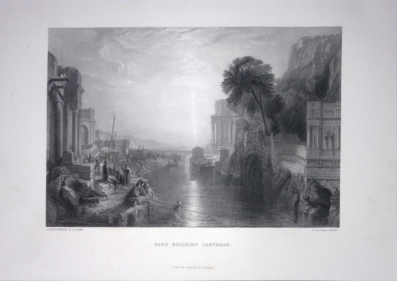 J.M.W Turner Dido Building Carthage, Antique Steel Engraving-61-TR: Title: J.M.W Turner Dido Building Carthage, Antique Steel Engraving-61-TR Description: This Antique Steel-Engraving Was Removed from an Edition Of. The Turner Gallery a Series of 120