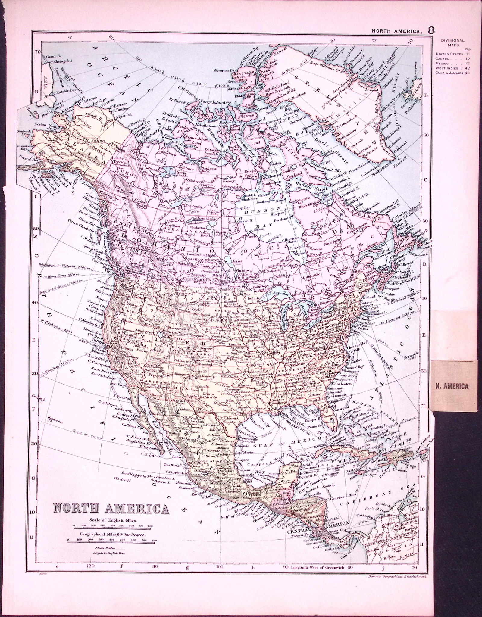 North America 120-Year-Old Antique Map by G.W. Bacon-8: Title: North America 120-Year-Old Antique Map by G.W. Bacon-8 Description: North America 120-Year-Old Antique Map by G.W. Bacon-8 This Antique Map Has Been Removed from an Edition of. Bacons