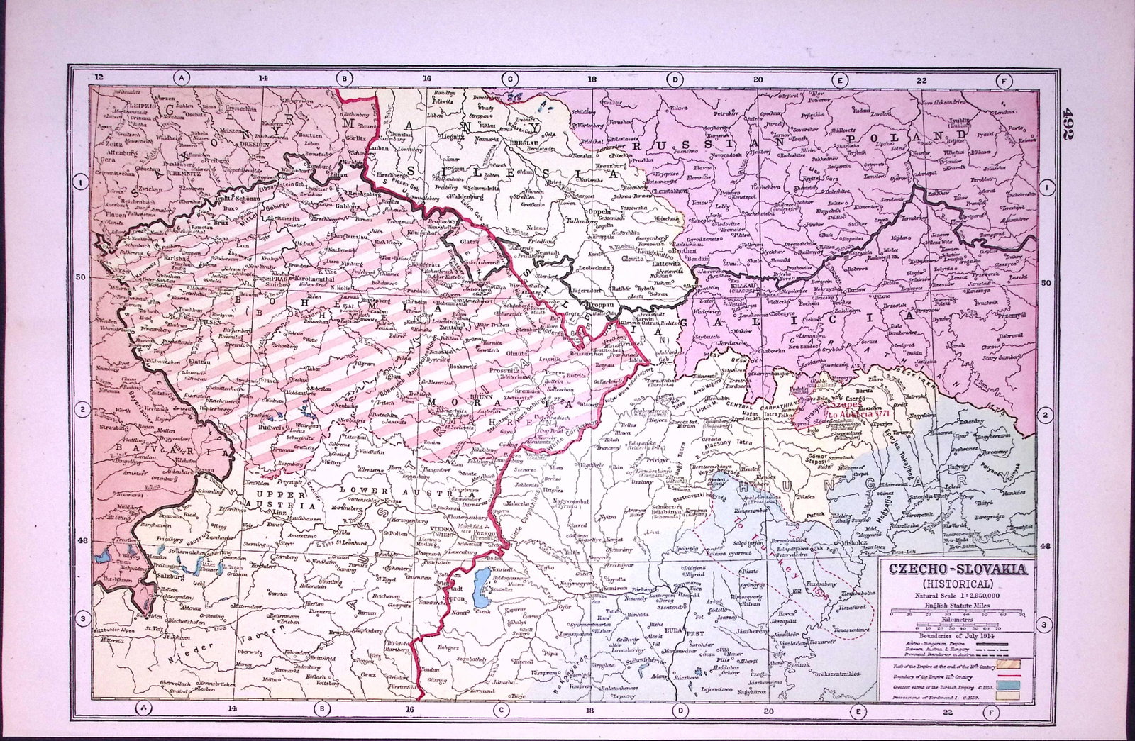 WW1 Czecho-Slovakia Historical Antique 1922 Coloured Map-492: Title: WW1 Czecho-Slovakia Historical Antique 1922 Coloured Map-492 Description: Removed from an Antique 1922 Harmsworth New Atlas WW1 Supplement. This Single Sheet Measures Approximately 14.5
