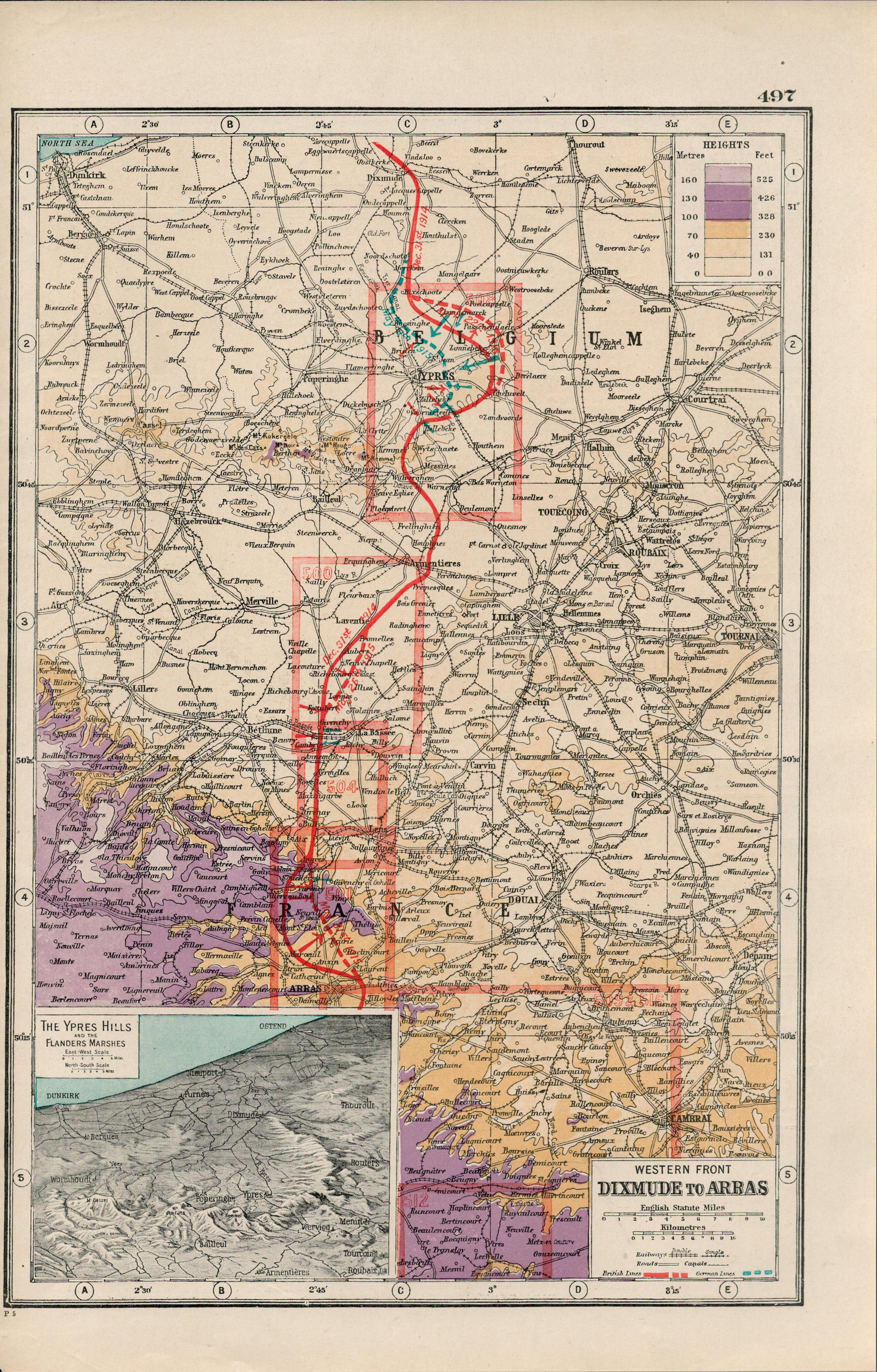 WW1 The Western Front Dixmude to Arras Coloured 1922 Antique Map-497: Title: WW1 The Western Front Dixmude to Arras Coloured 1922 Antique Map-497 Description: This Antique Print Was Removed from an Antique 1922 Harmsworth New Atlas WW1 Supplement. This Single She