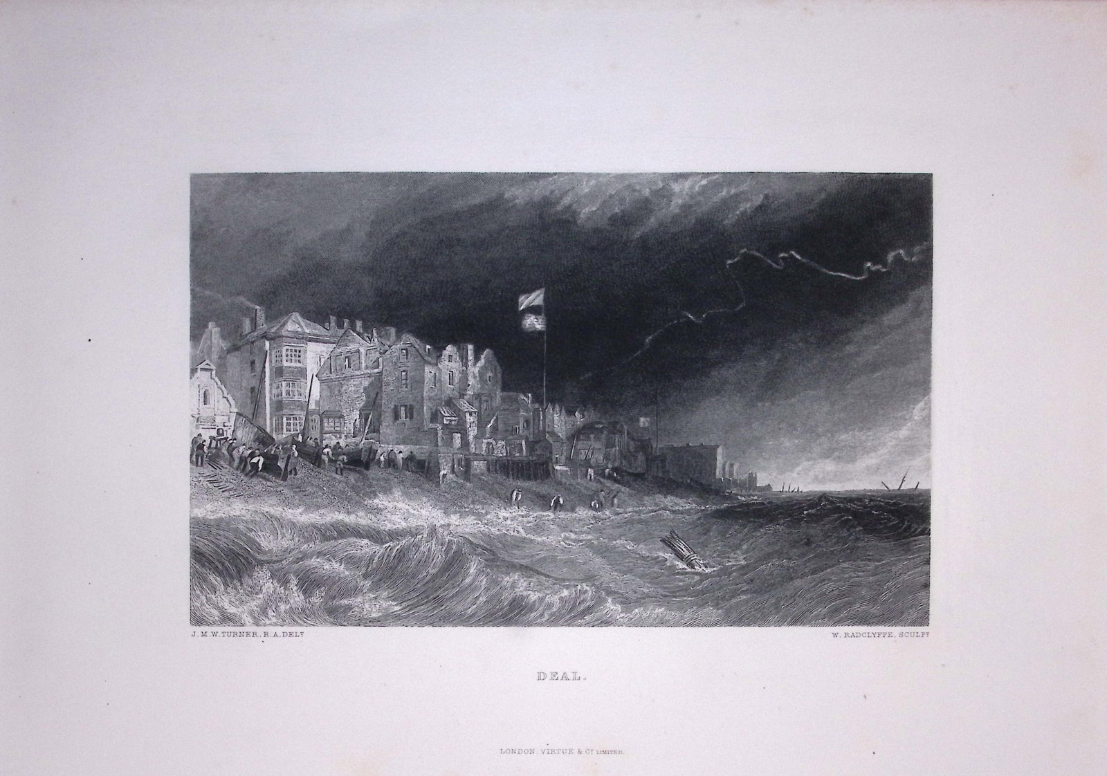 J.M.W Turner Deal Stormy Sky And Seascape Antique Steel Engraving-43-TR: Title: J.M.W Turner Deal Stormy Sky And Seascape Antique Steel Engraving-43-TR Description: This Antique Steel-Engraving Was Removed from an Edition Of. The Turner Gallery a Series
