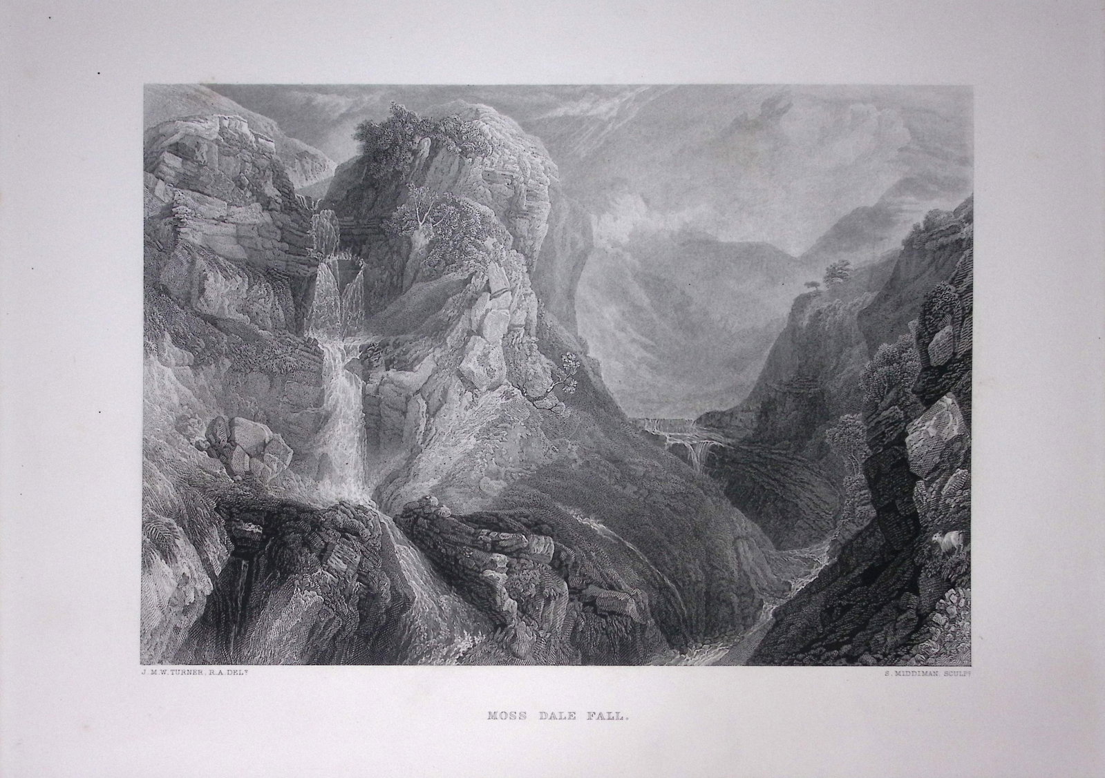 J.M.W Turner Moss Dale Fall Wensleydale Yorkshire Antique Steel Engraving-91-TR: Title: J.M.W Turner Moss Dale Fall Wensleydale Yorkshire Antique Steel Engraving-91-TR Description: J.M.W Turner View of Ingleborough Yorkshire Antique Steel Engraving-90-TR This Antique