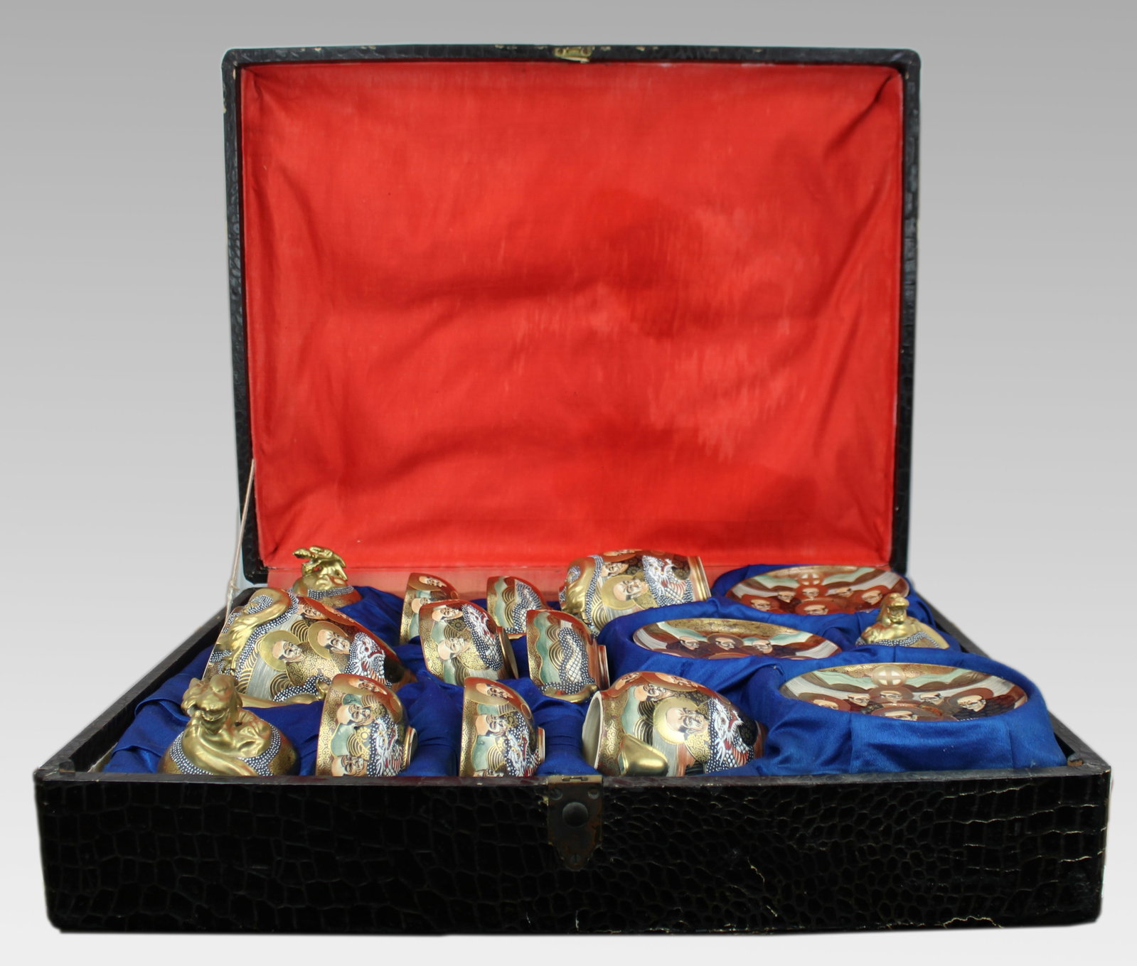 Fine Vintage Japanese Satsuma Cased Moriage Dragonware Tea Set - 6