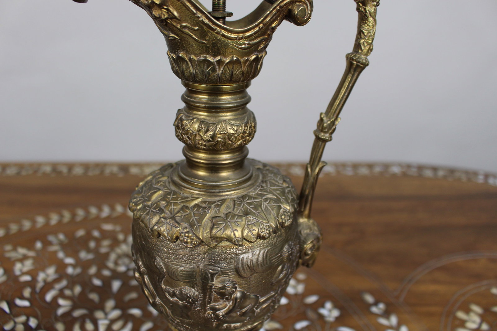 Pair of 19th Century French Gilt Bronze Bacchanalian Ewers with Cherubs - 11