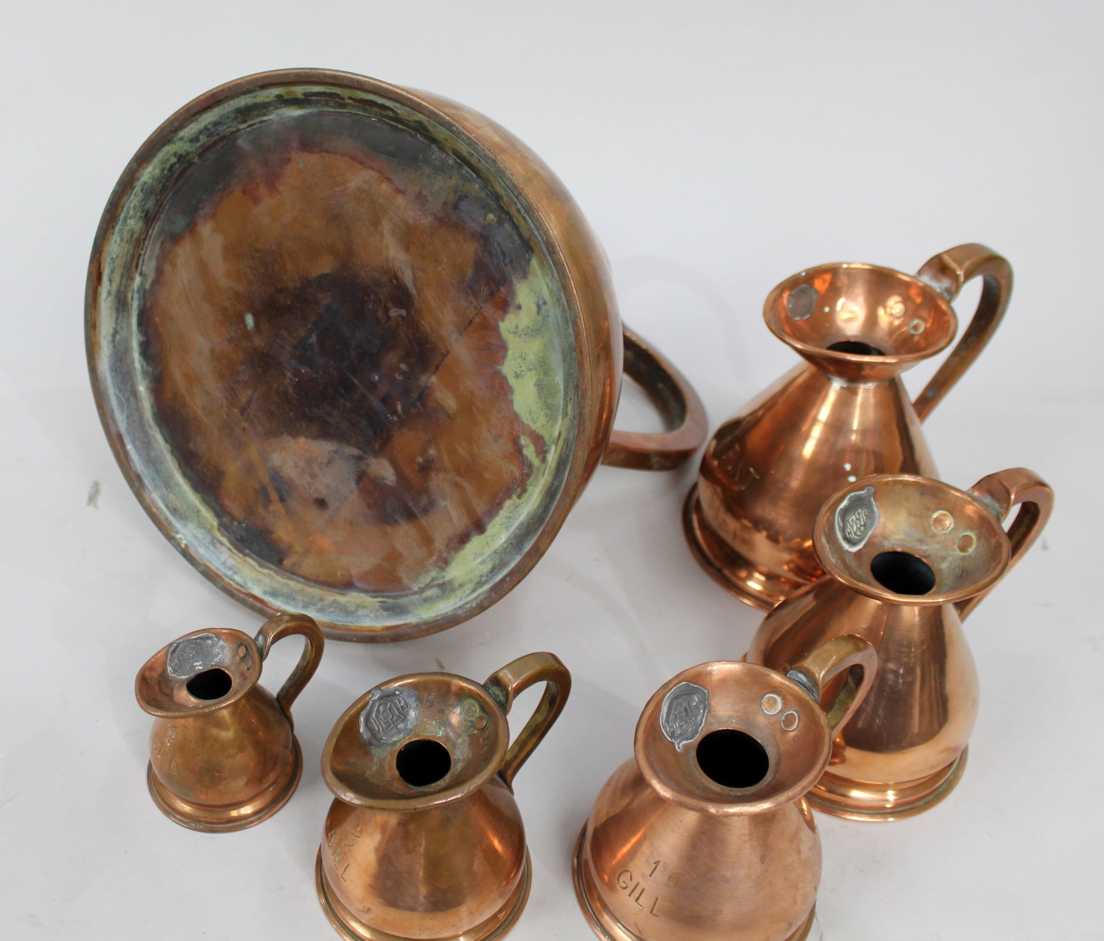 Set of 6 Antique Graduated Haystack Copper Jugs - 5