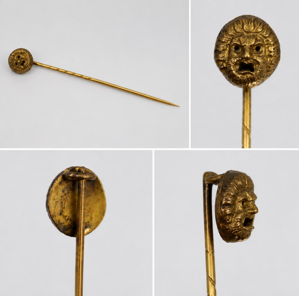 Antique 14ct and 20ct Gold Stick Pin – Classical Mask Motif c.1880 (1 of 1)