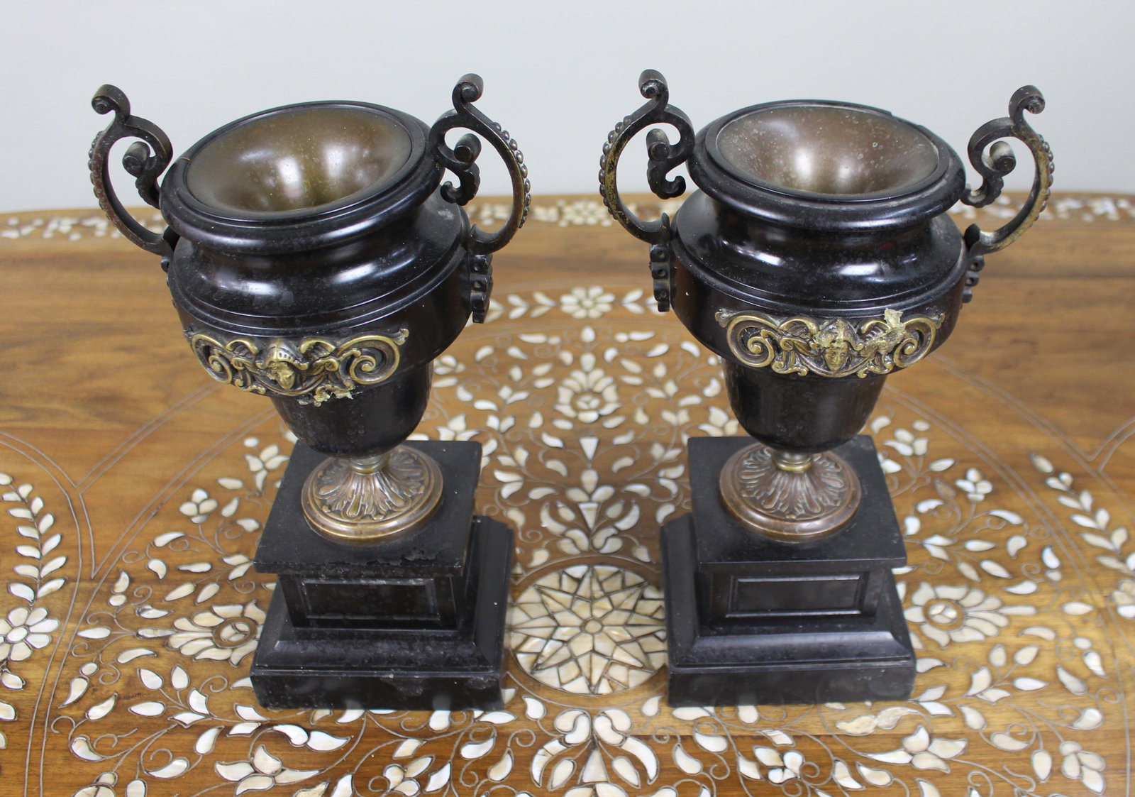 Pair of French Bronze and Marble Urns - 5