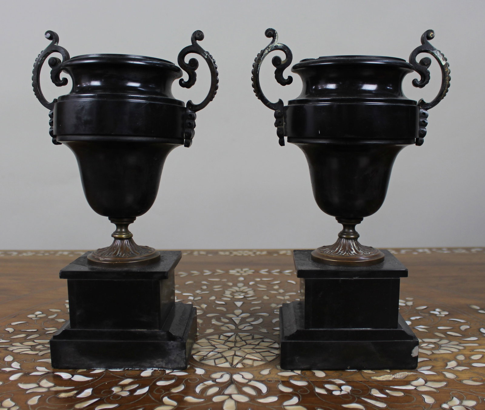 Pair of French Bronze and Marble Urns - 6