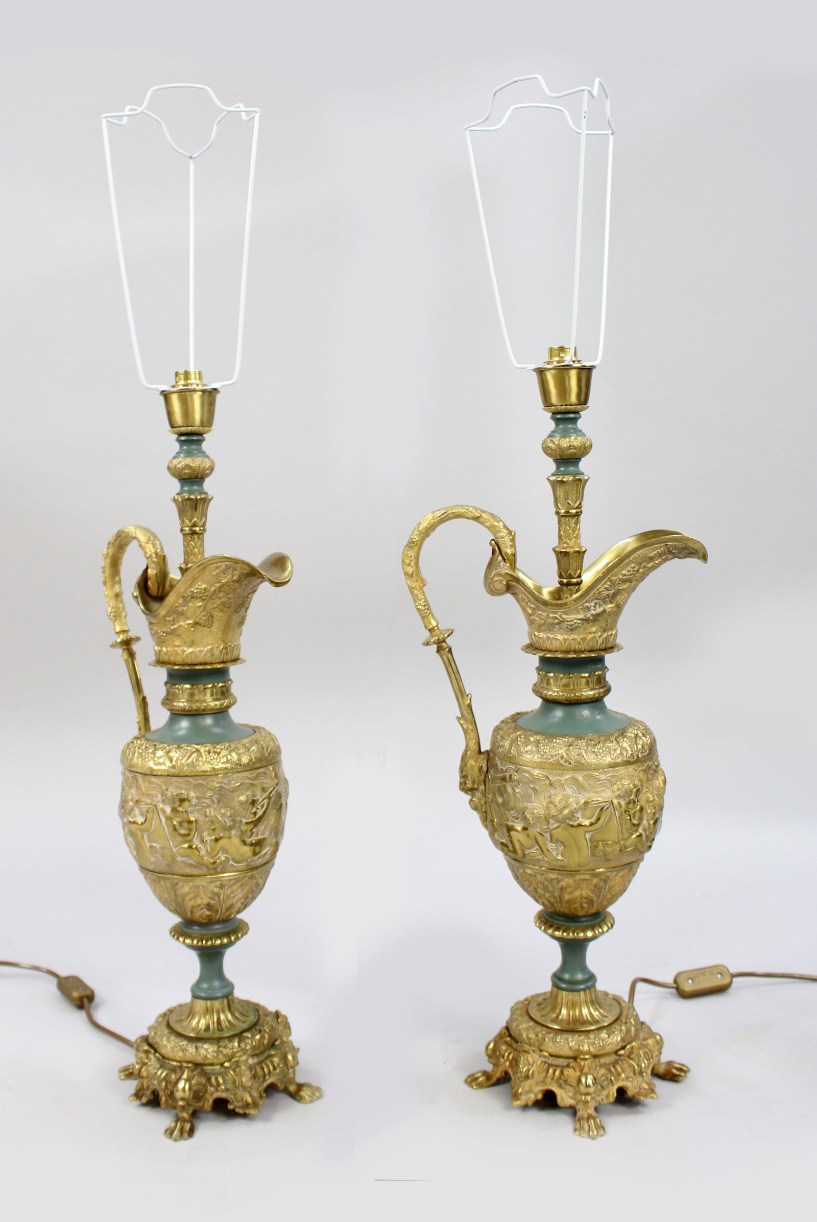 Fine Pair of Late 19th Century Gilt Metal Ewer Form Table Lamps, c.1890 - 4
