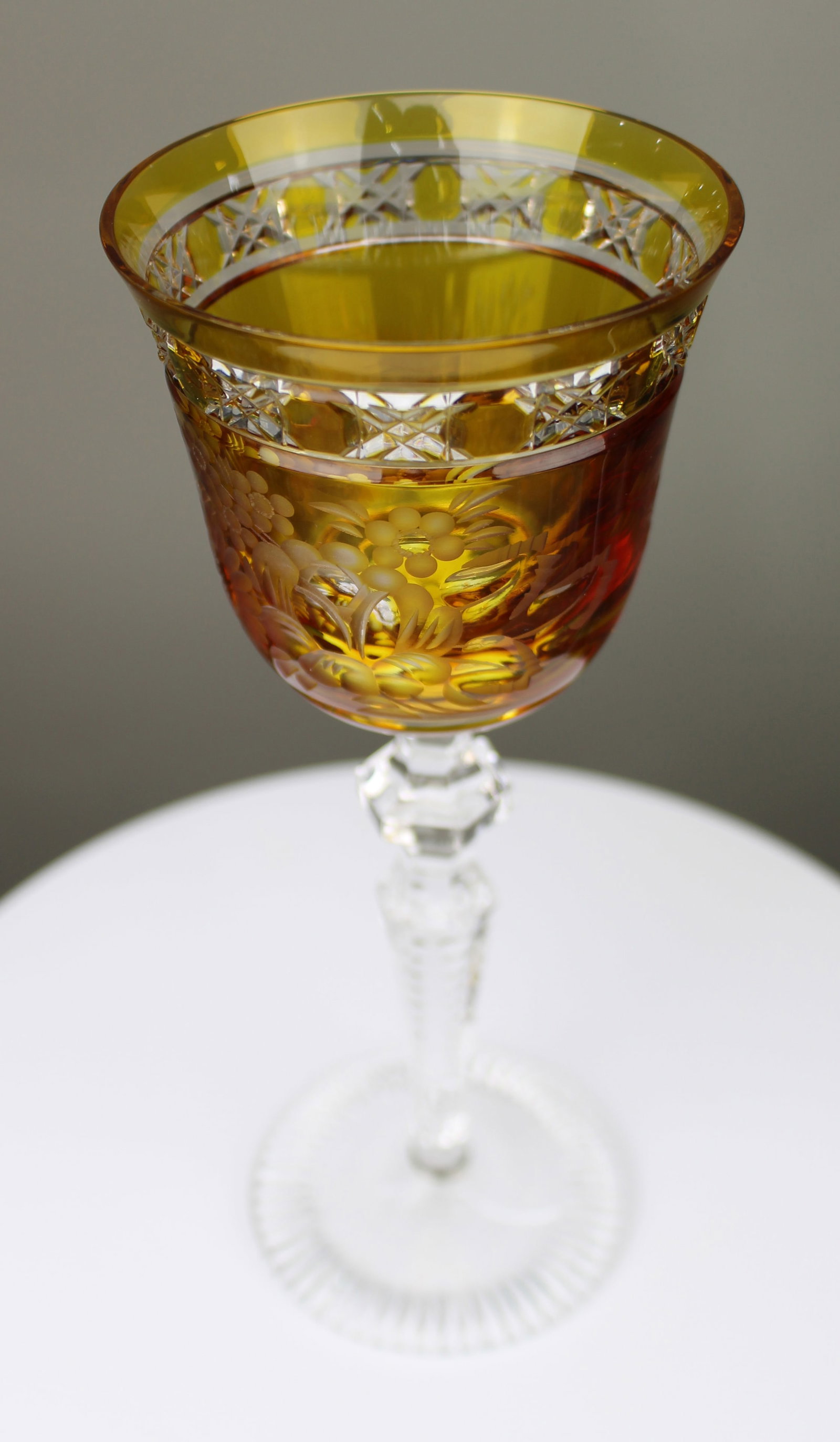 Set of 6 Fine Meissen Crystal Amber Overlay Engraved Wine Glasses - 10