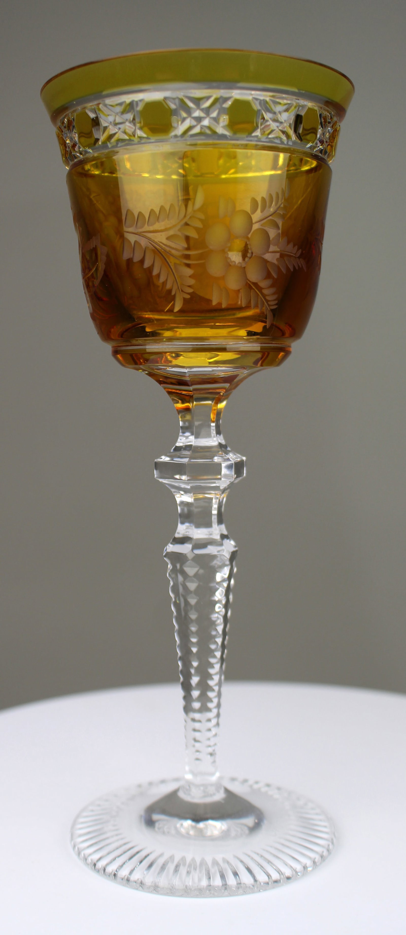 Set of 6 Fine Meissen Crystal Amber Overlay Engraved Wine Glasses - 4