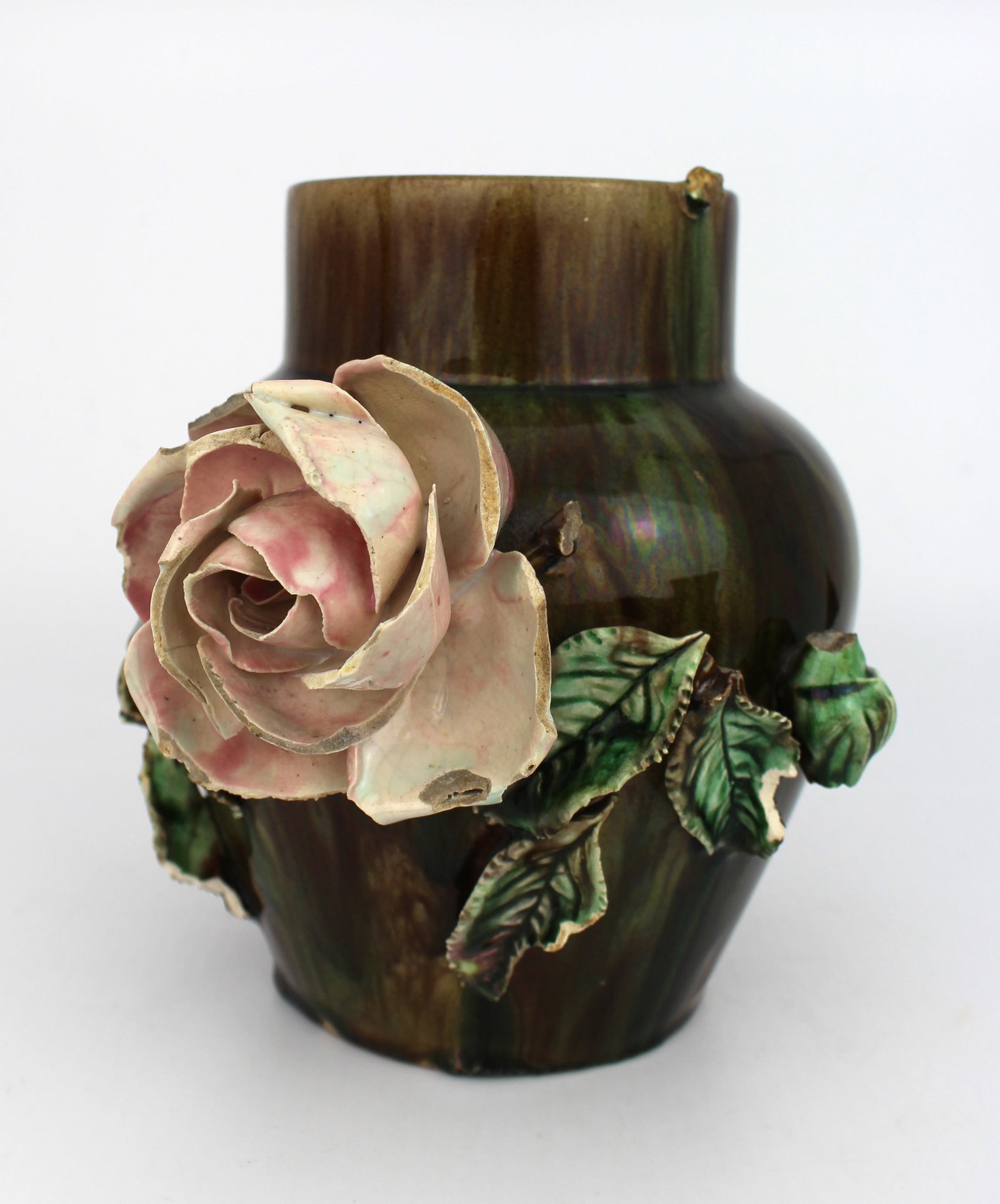 Set of 3 Decorative Victorian Floral Pottery Vases - 6