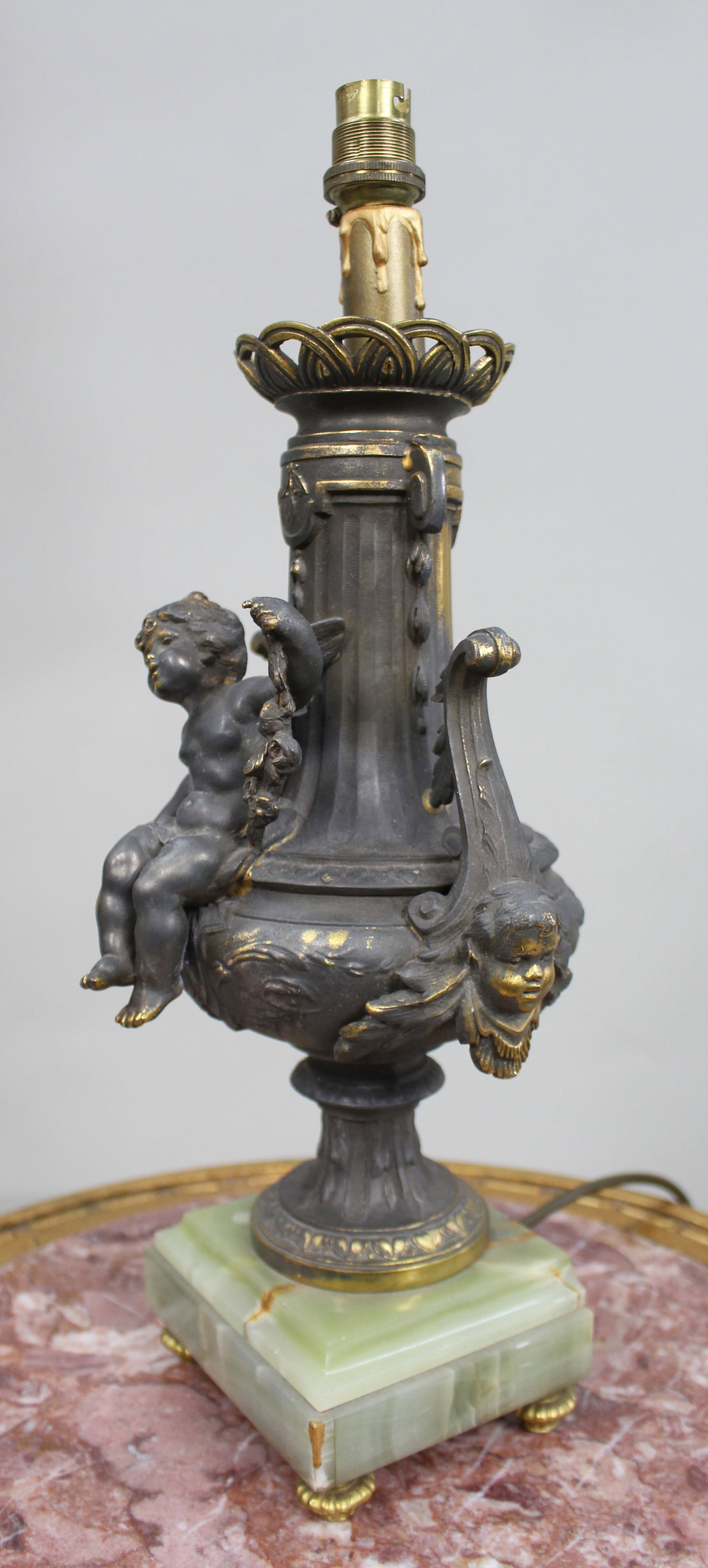 Vintage Gilt Brass Cherub Onyx Table Lamp - 2