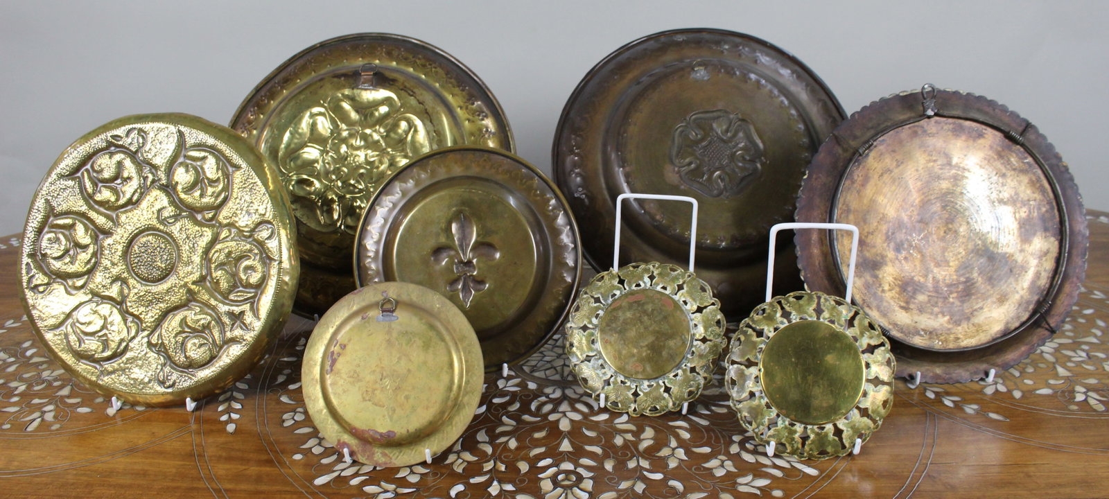 Collection of 8 Antique Brass Wall Chargers & Plates - 3
