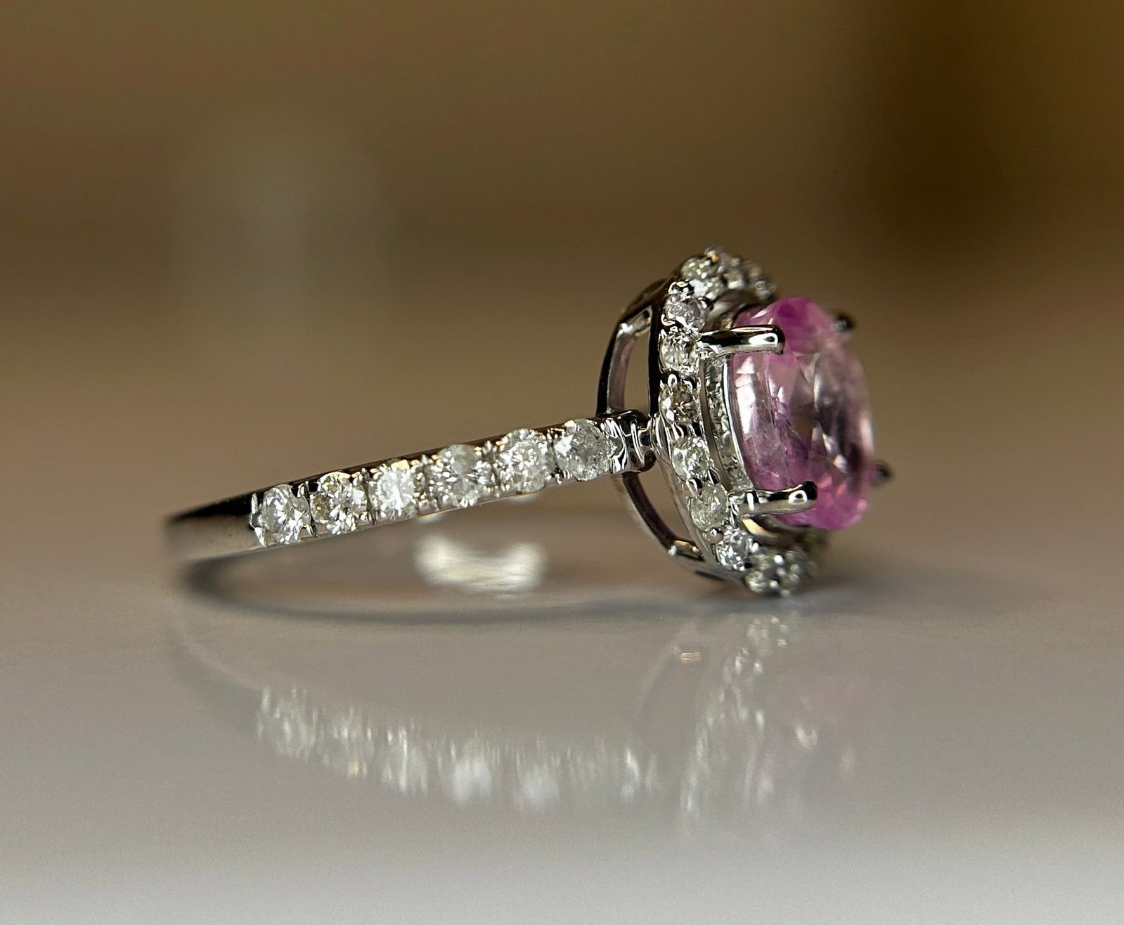 Beautiful Natural Ceylon 1.15ct Pink Sapphire With Diamonds & 18k Gold - 7