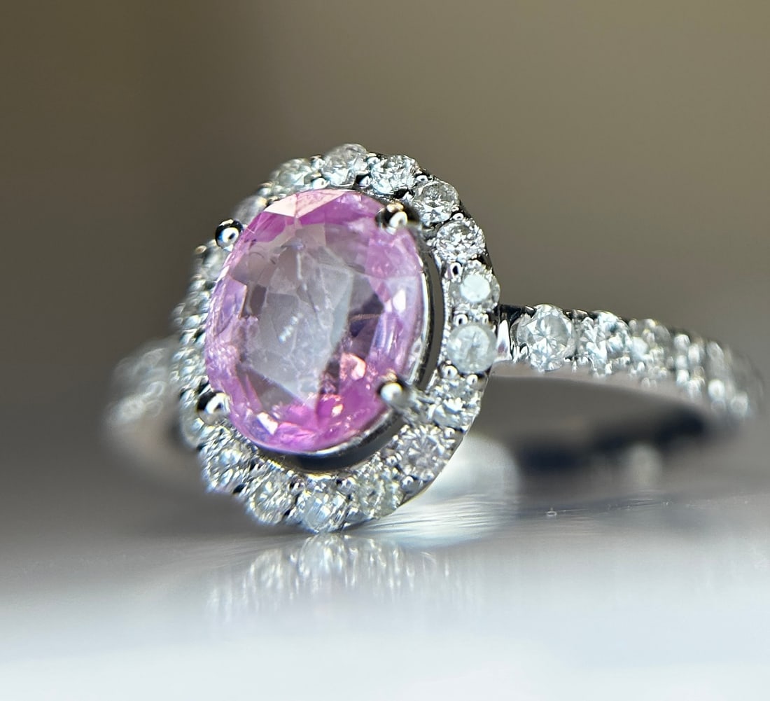 Beautiful Natural Ceylon 1.15ct Pink Sapphire With Diamonds & 18k Gold - 9