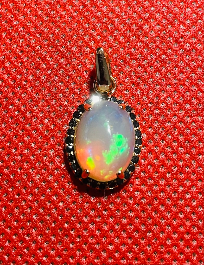Beautiful Natural 3.60 Opal Pendant Black Diamonds & 18k Rose Gold - 5