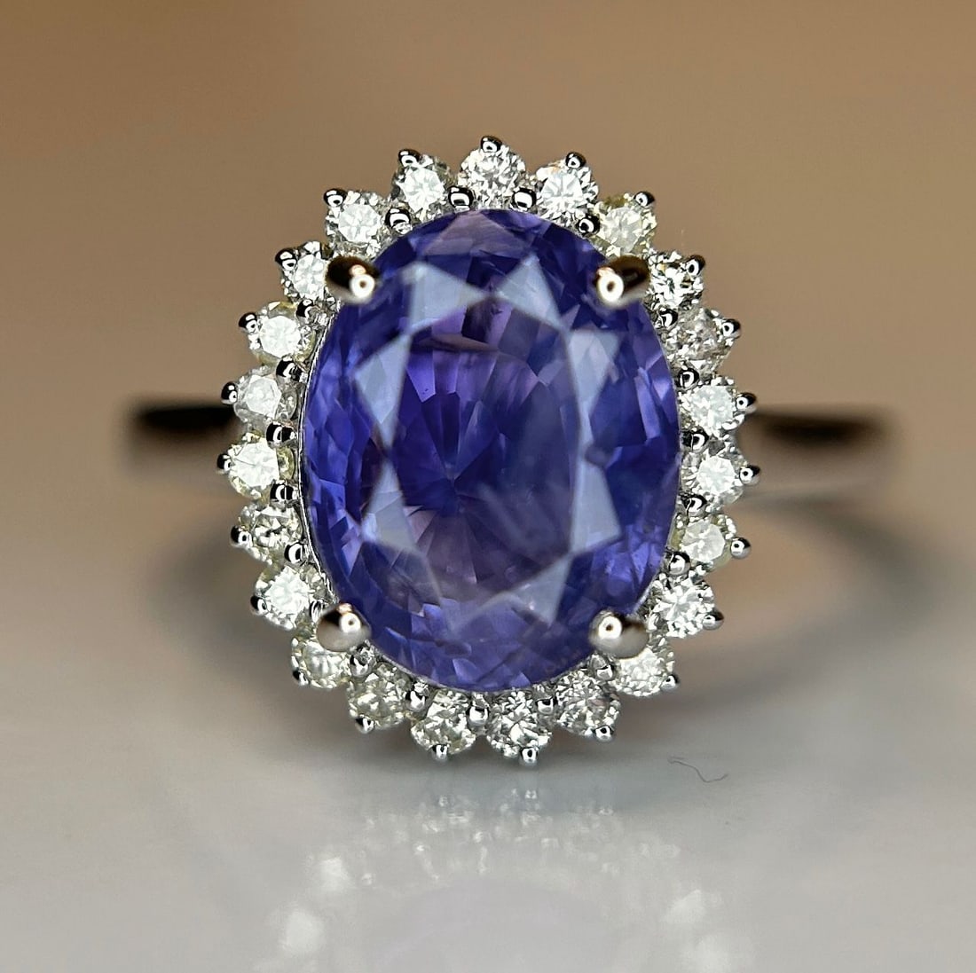 Unheated Untreated 3.87 CT Natural Ceylon Purple Sapphire Diamonds & 18k Gold - 10