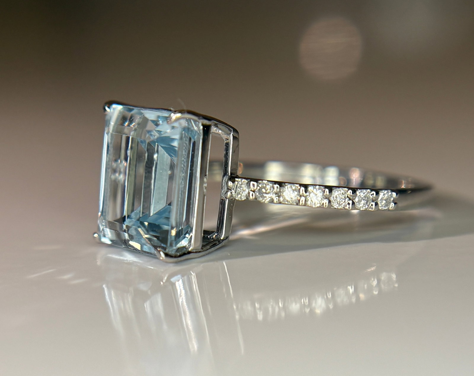 Beautiful 3.34 CT Natural Aquamarine Ring With Natural Diamonds & 950 Platinum - 6