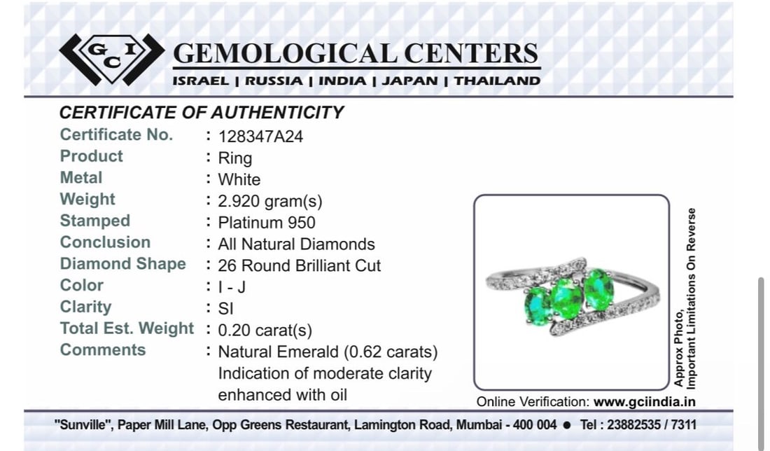 Beautiful 0.62Ct Natural Emerald Ring With Natural Diamonds & Platinum 950 - 8