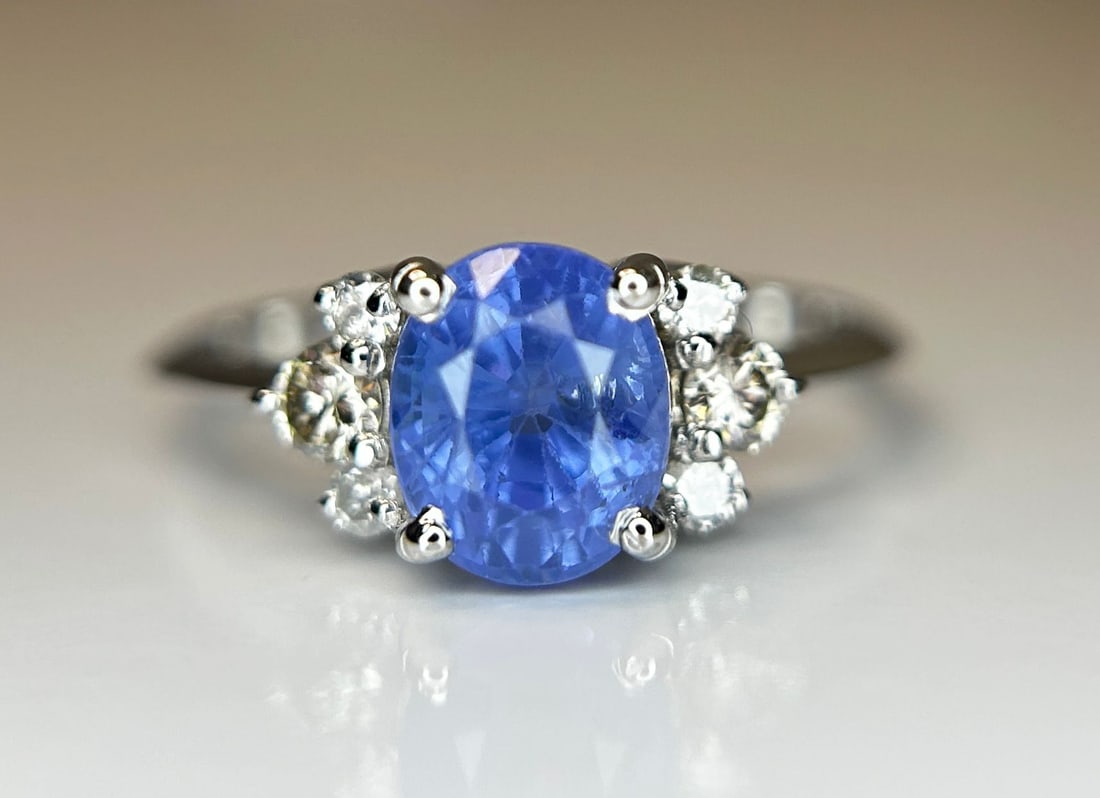 Beautiful 1.79 CT Natural Ceylon Blue Sapphire Diamonds & 18k Gold - 6