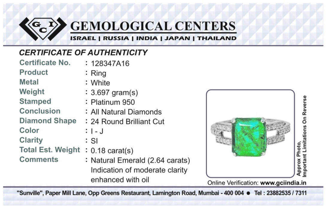 Beautiful Natural 2.64 CT Emerald Ring With Natural Diamonds & Platinum 950 - 9