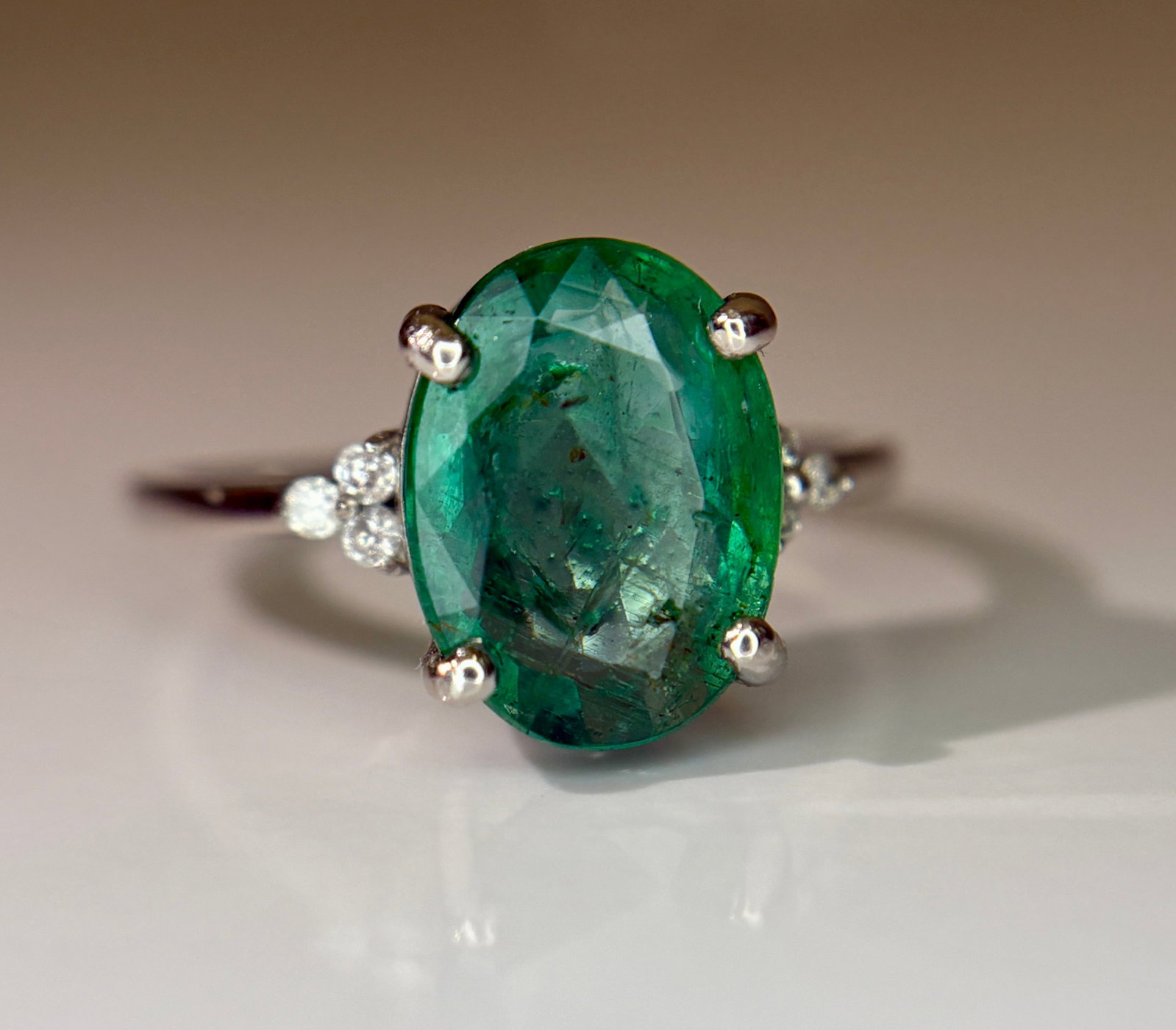 Beautiful 2.77 CT Natural Emerald Ring With Natural Diamonds & Platinum 950 - 5